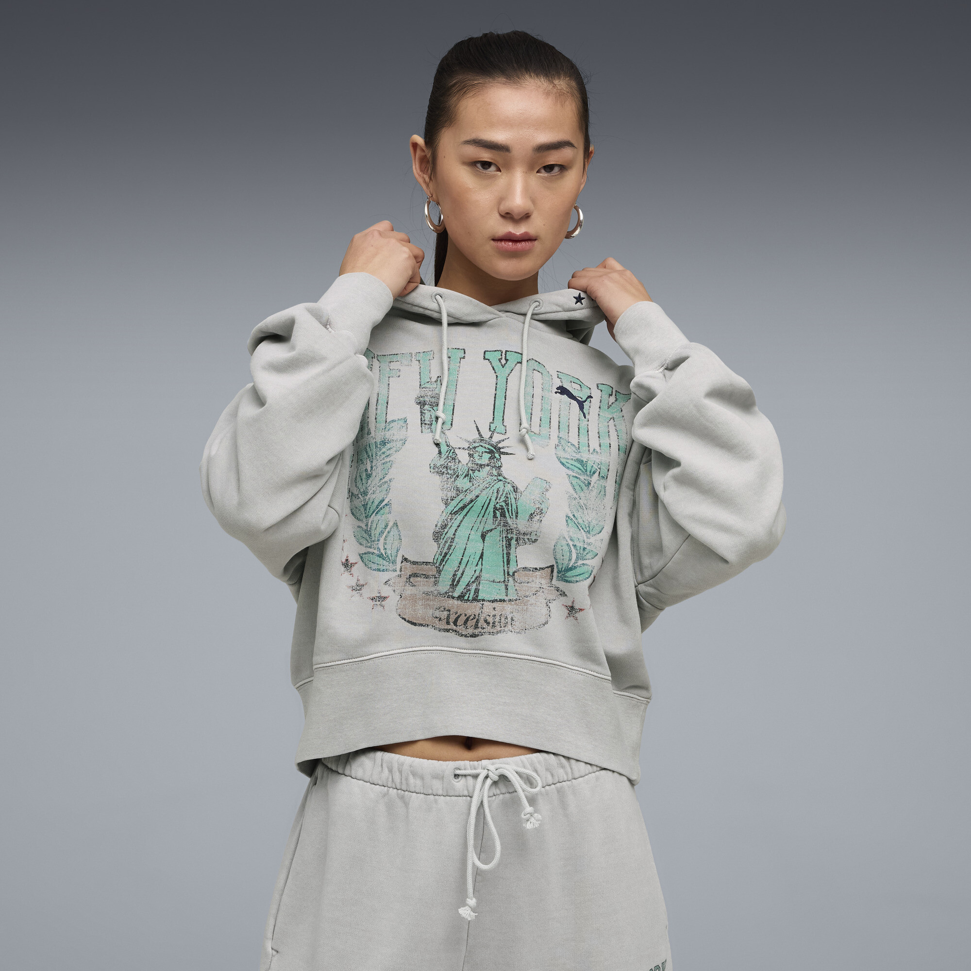 PUMA Wardrobe Essentials NYC Women's Hoodie in Grey, Size XS