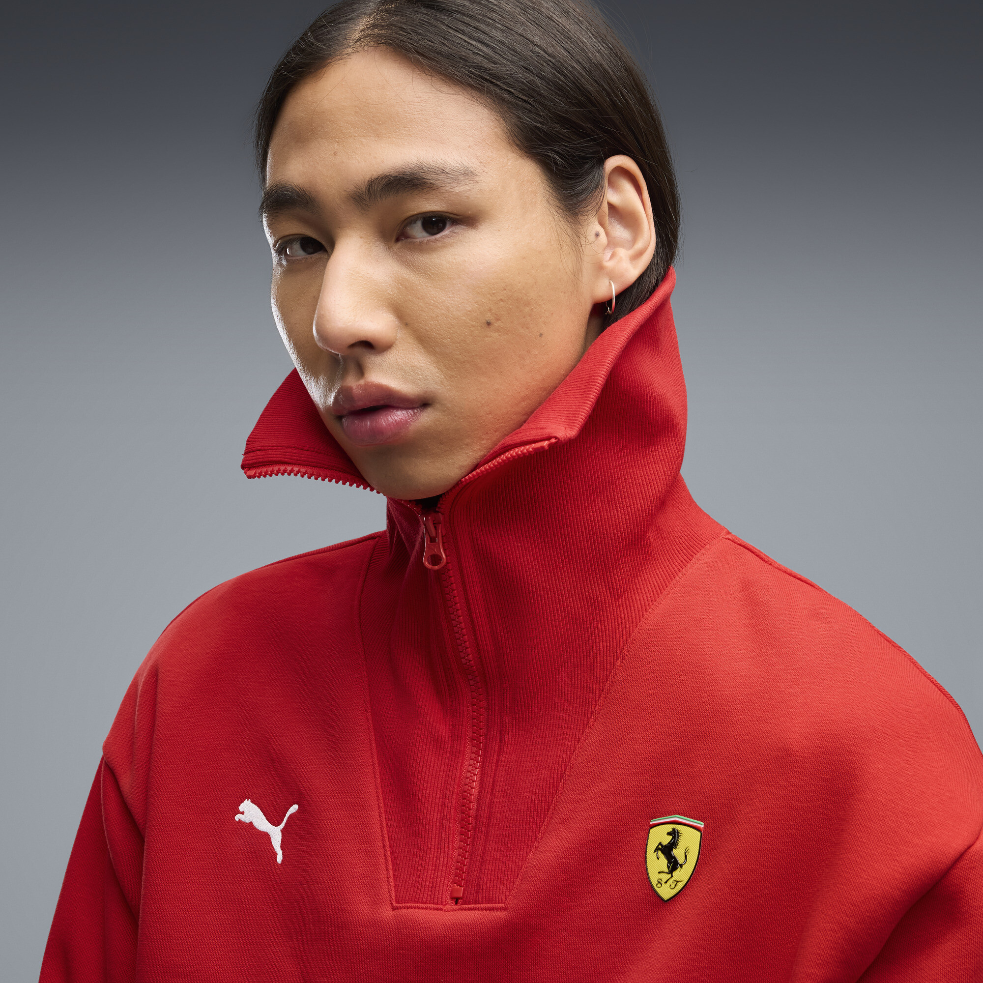 PUMA Scuderia Ferrari Men's Half-Zip Fleece Crew Sweatshirt in Red, Size L
