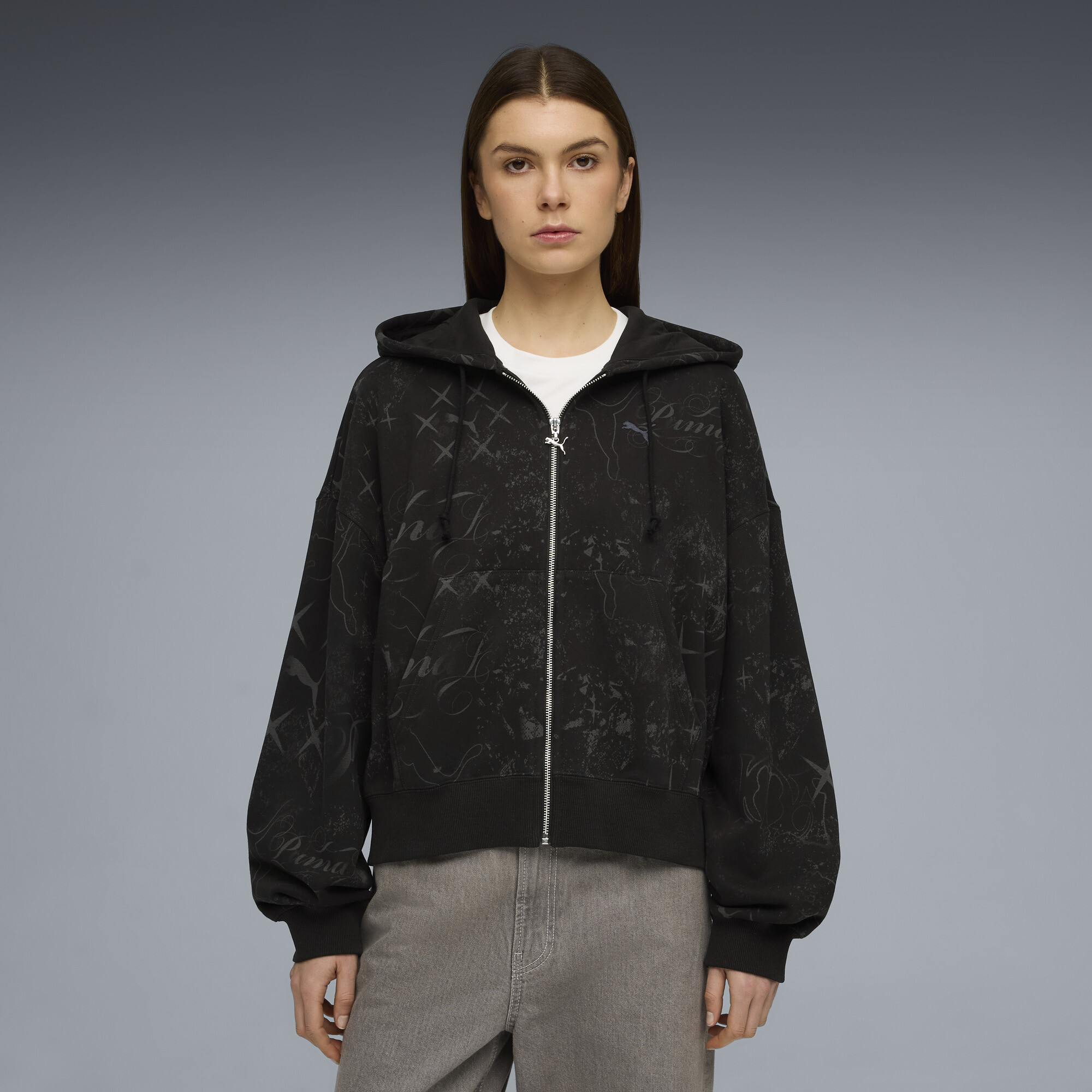PUMA Street Glam oversized hoodie met volledige rits voor Dames, Zwart, Maat M
