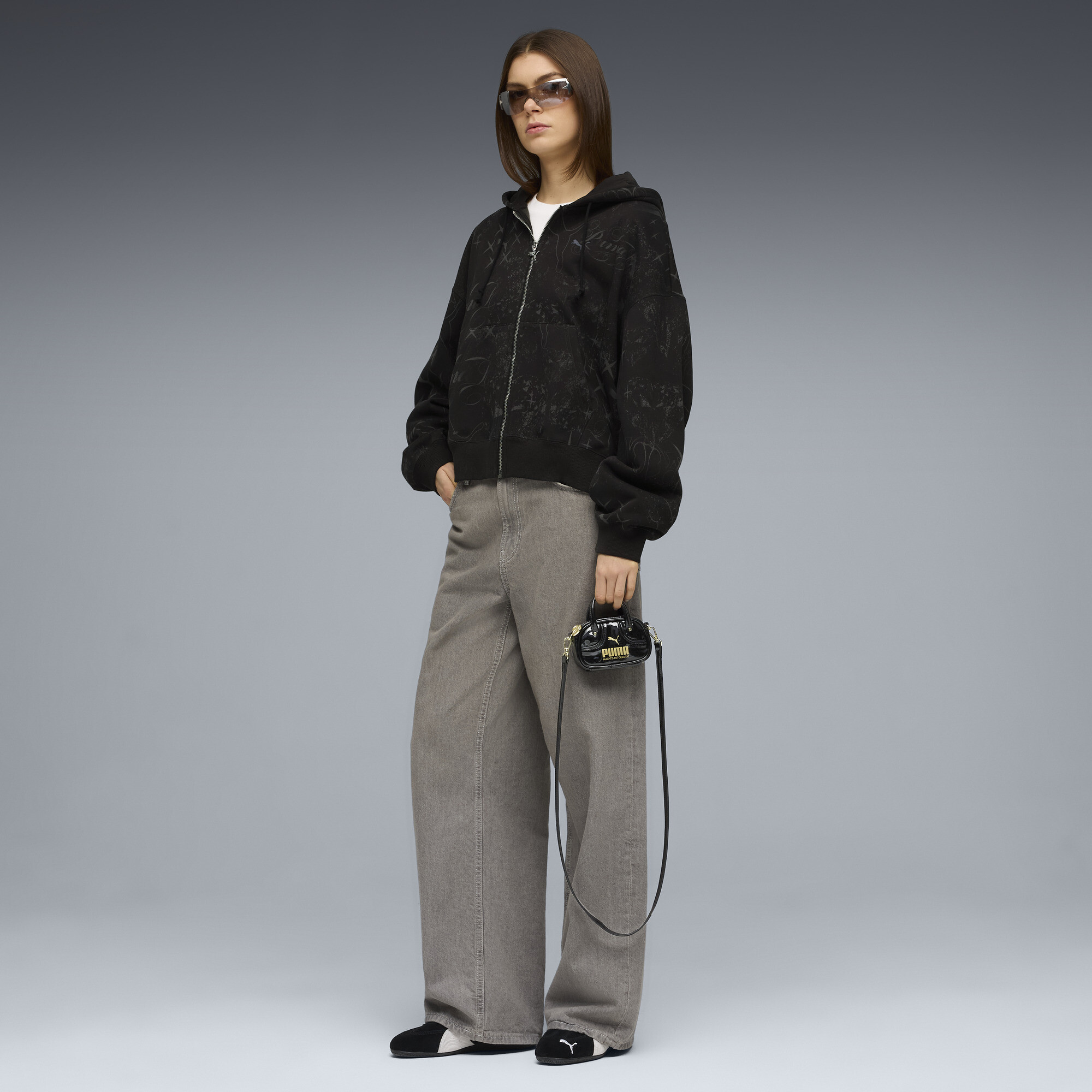 PUMA Street Glam oversized hoodie met volledige rits voor Dames, Zwart, Maat M thumbnail 6