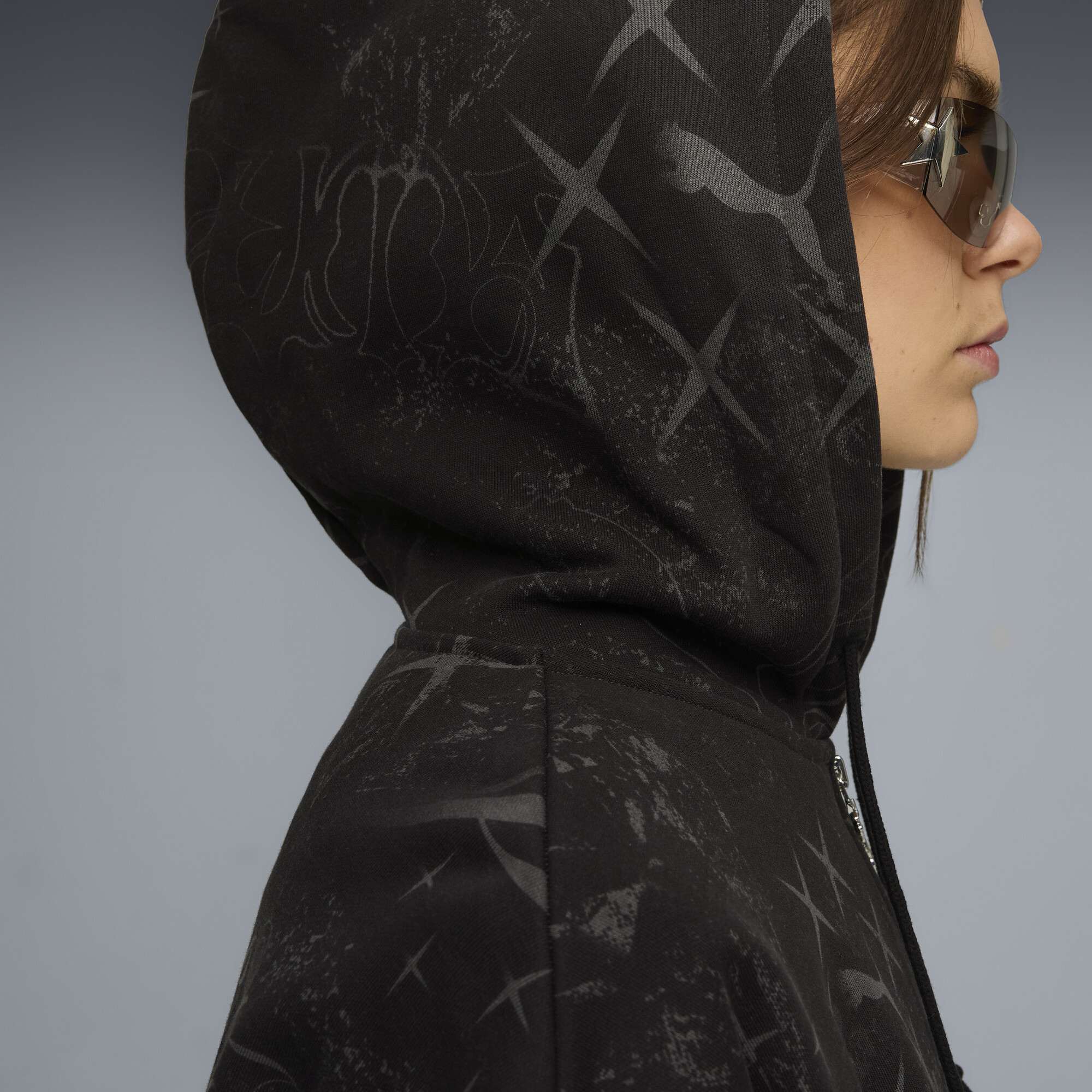 PUMA Street Glam oversized hoodie met volledige rits voor Dames, Zwart, Maat M thumbnail 4