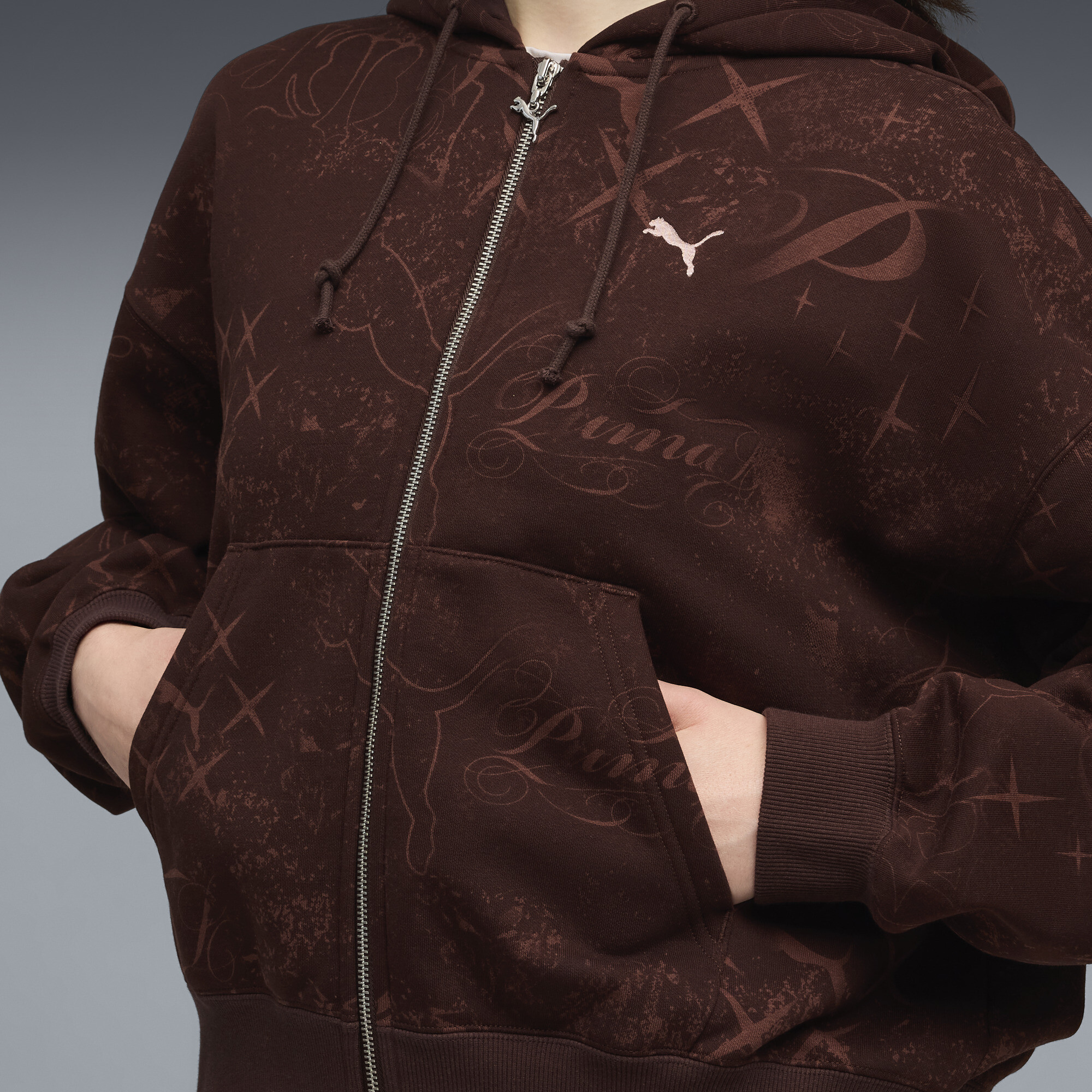 PUMA Street Glam oversized hoodie met volledige rits voor Dames, Bruin, Maat L thumbnail 4