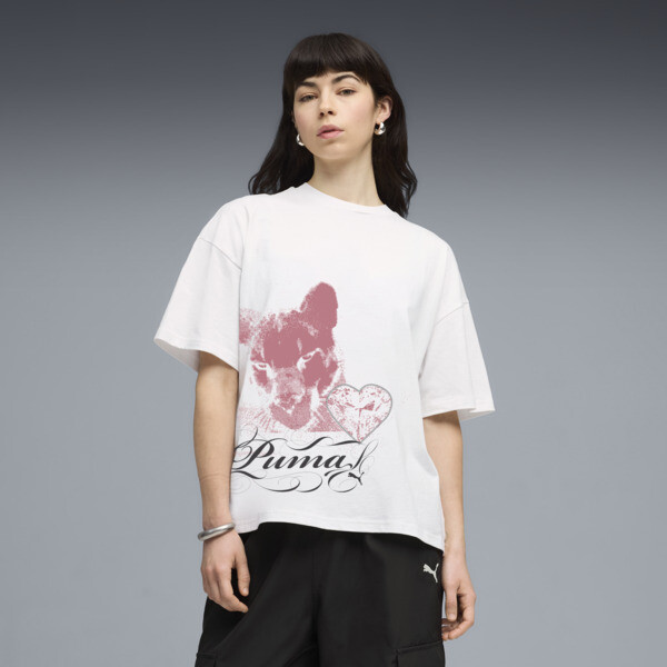Remera PUMA estampada Street Glam Bedazzled para Mujer En Blanco