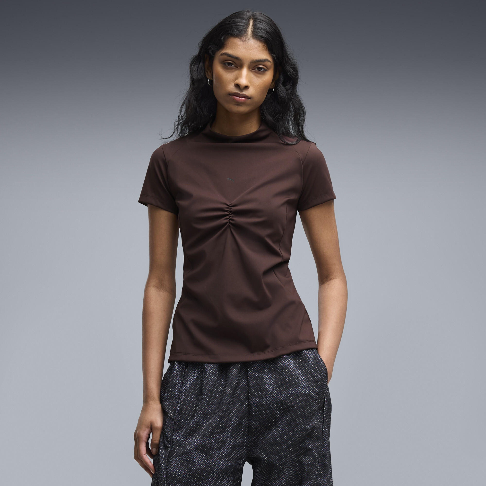 PUMA CLRT Women's Slim Laced Top in Brown, Size M