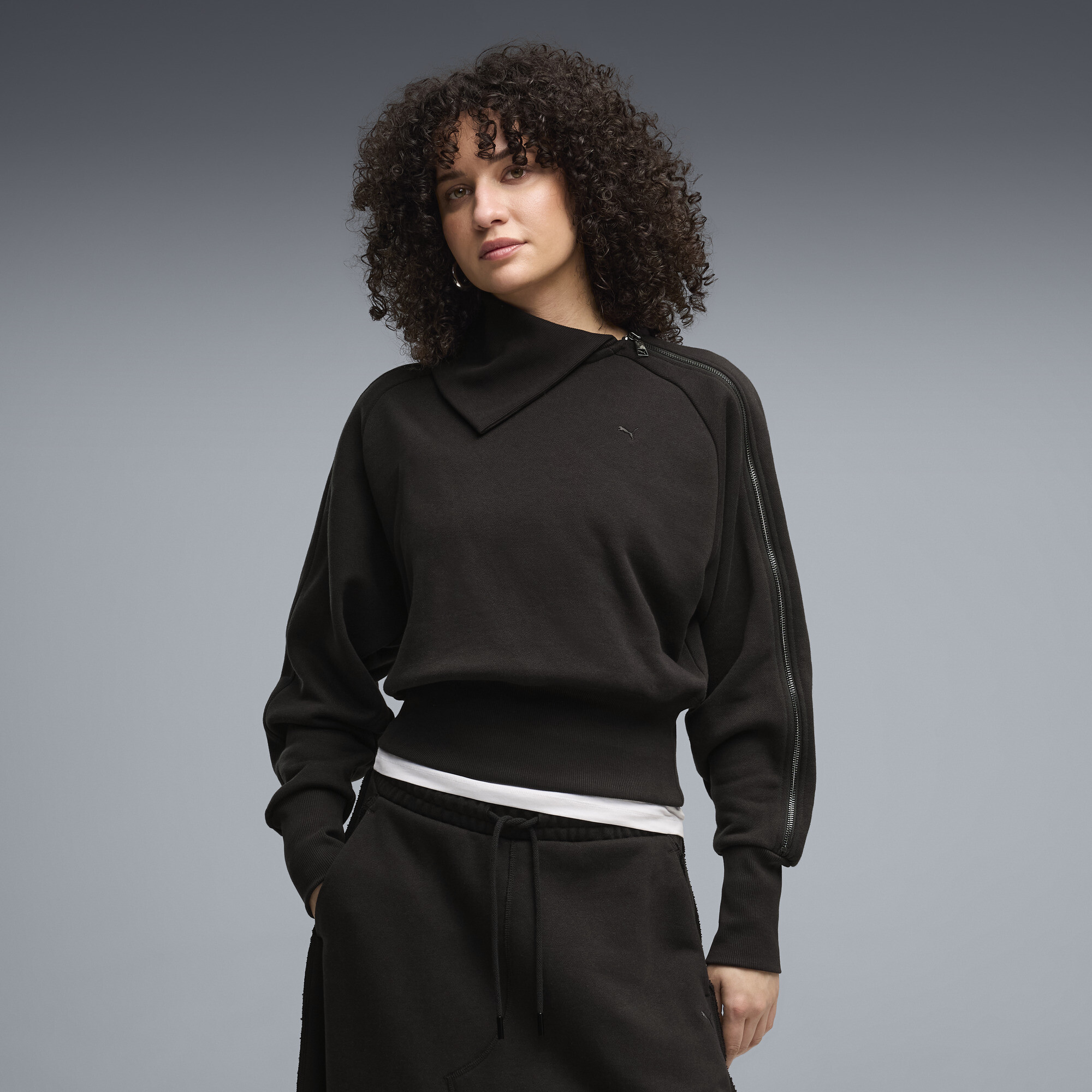 PUMA T7 Sweatshirt mit asymmetrischem Reißverschluss Damen, Kleidung, Schwarz, M