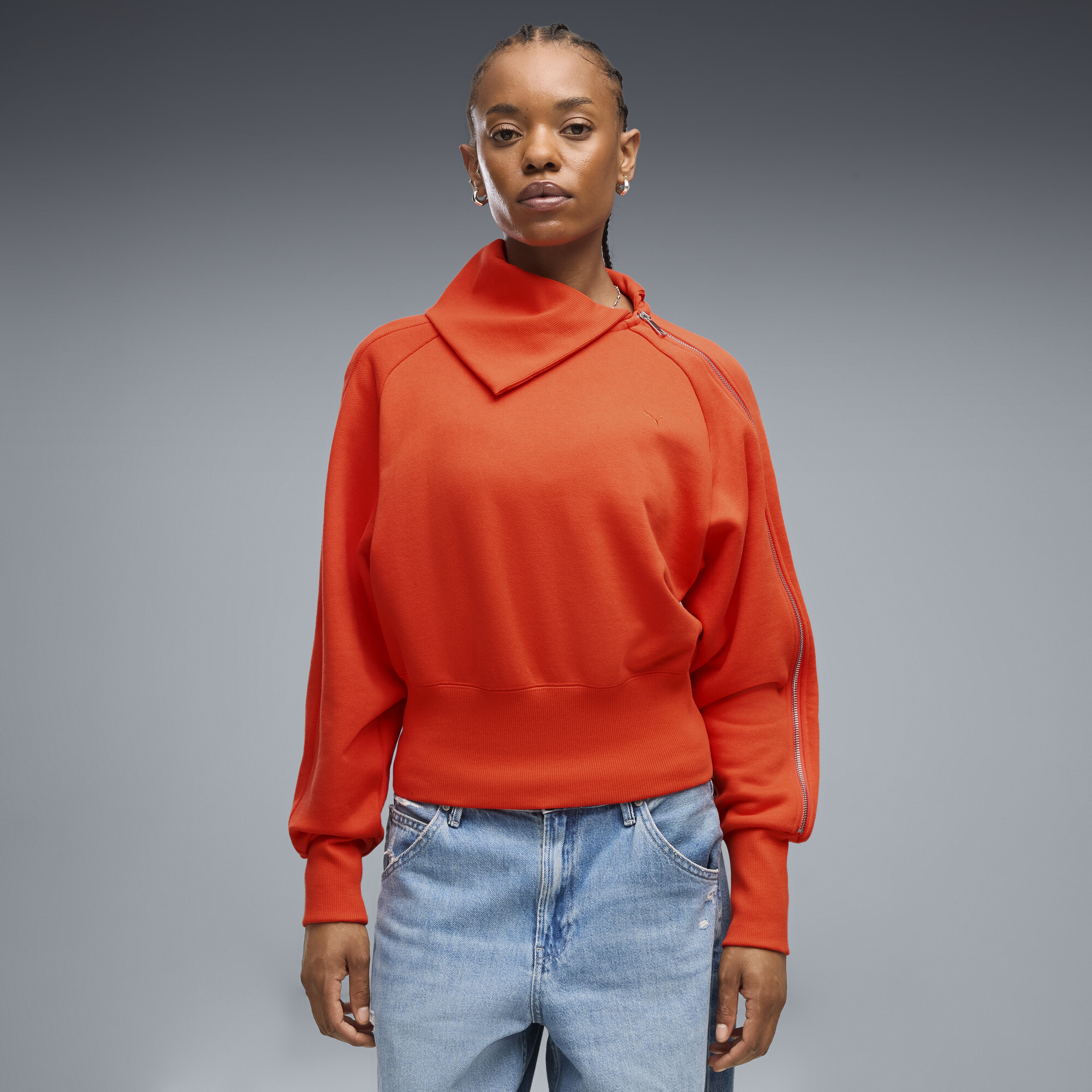 PUMA T7 Sweatshirt mit asymmetrischem Reißverschluss Damen, Kleidung, Rot, M