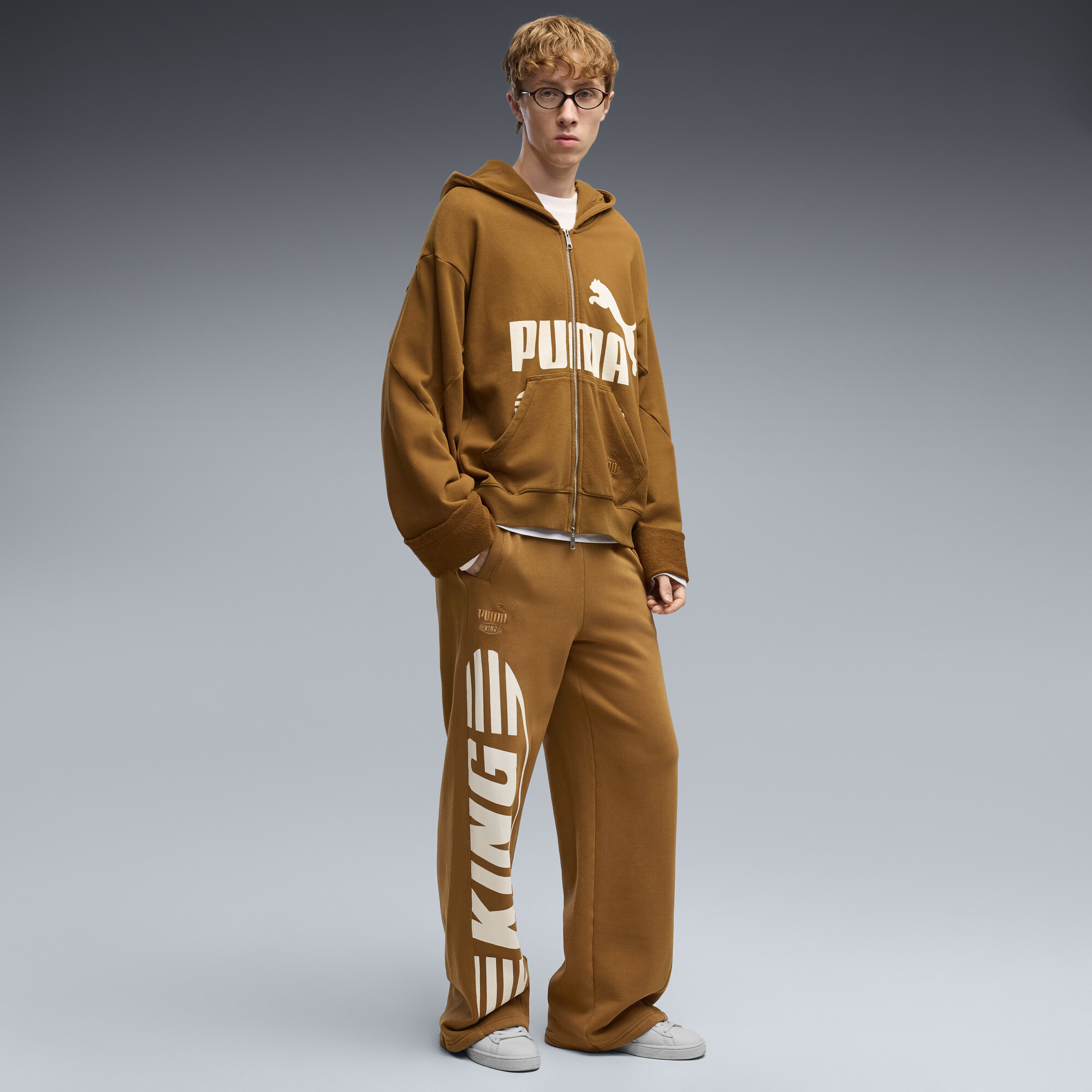 PUMA Męskie spodnie dresowe KING o kroju oversize, Odzież, Brązowy, XXL