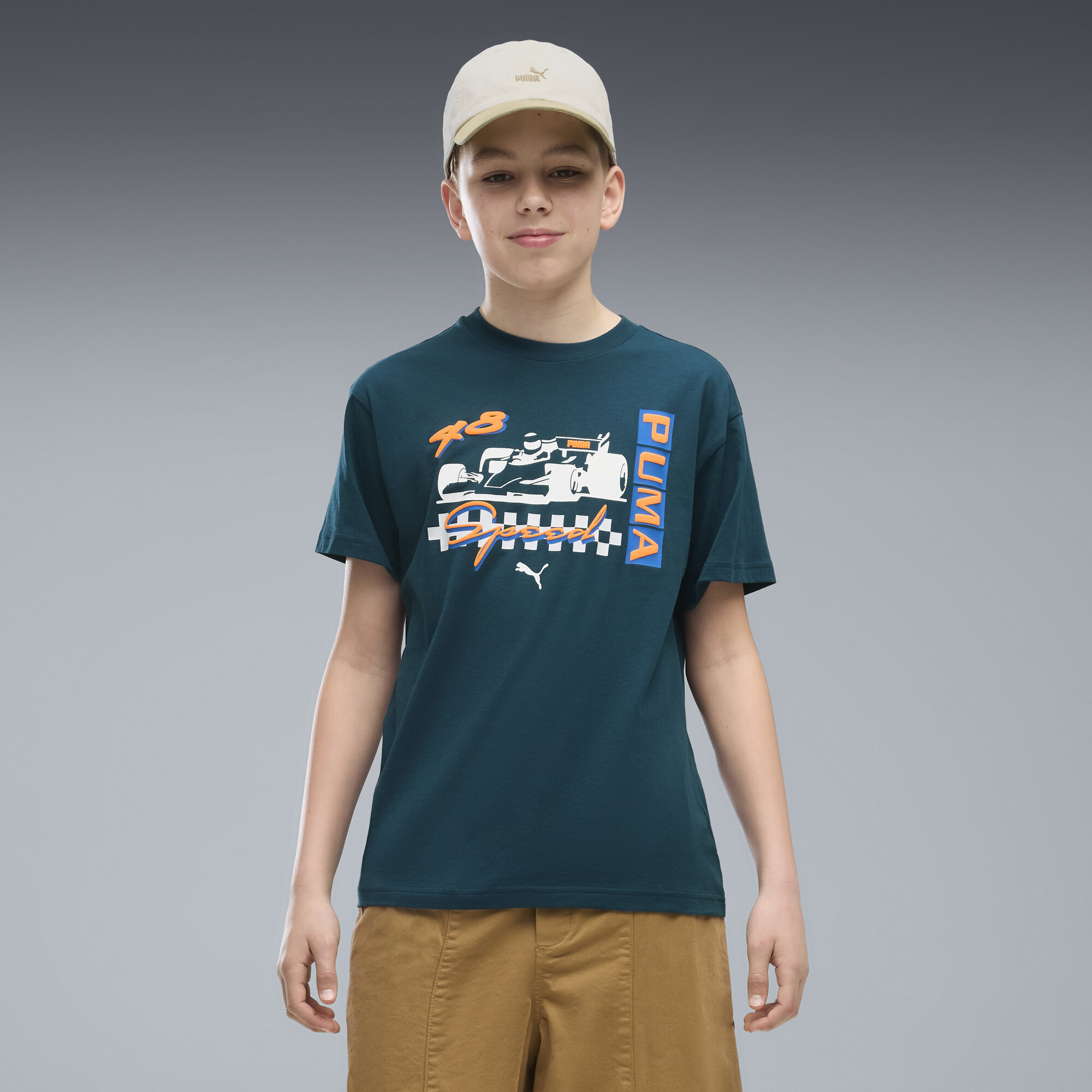 PUMA Graphics Big Kids' Relaxed T-Shirt in Blue, Size L