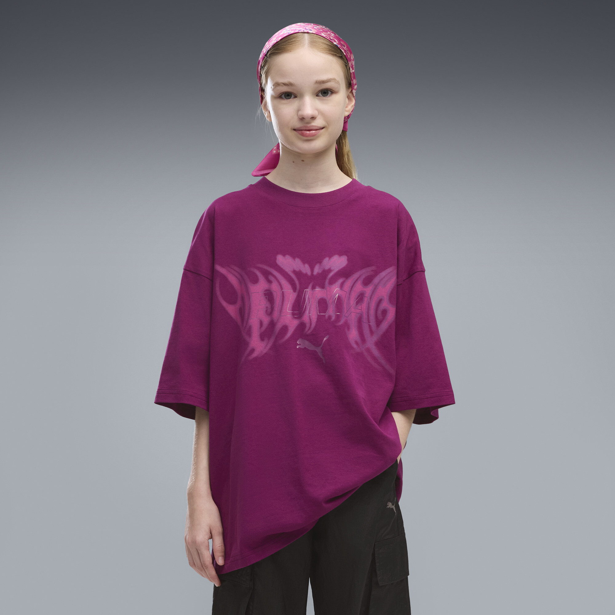PUMA Młodzieżowa koszulka z grafiką Midnight Shadow o kroju oversize, Odzież, Różowy, 13-14Y