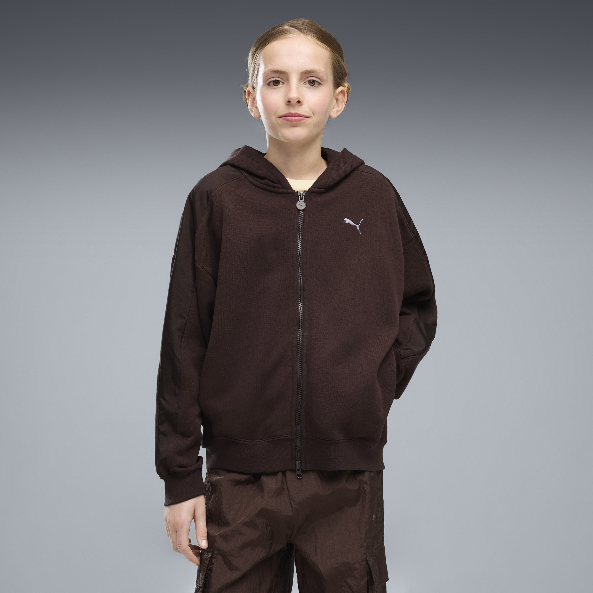PUMA T7 Midnight Shadow oversized jas met volledige rits voor Dames, Maat 7-8Y