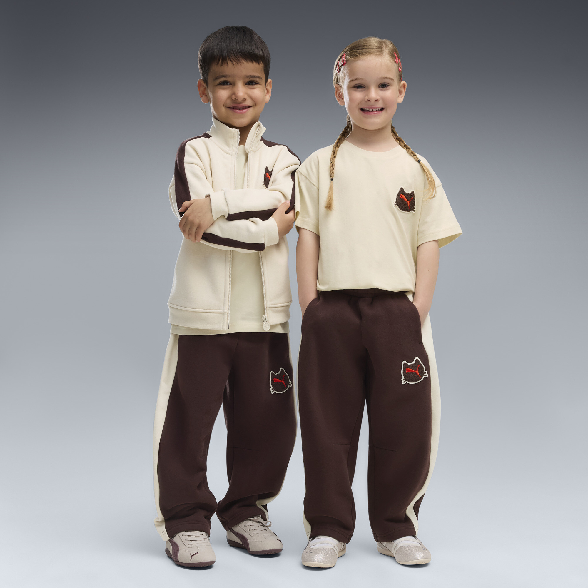 PUMA Dziecięce spodnie dresowe T7 Relaxed Barrel, Odzież, Brązowy, 2-3Y