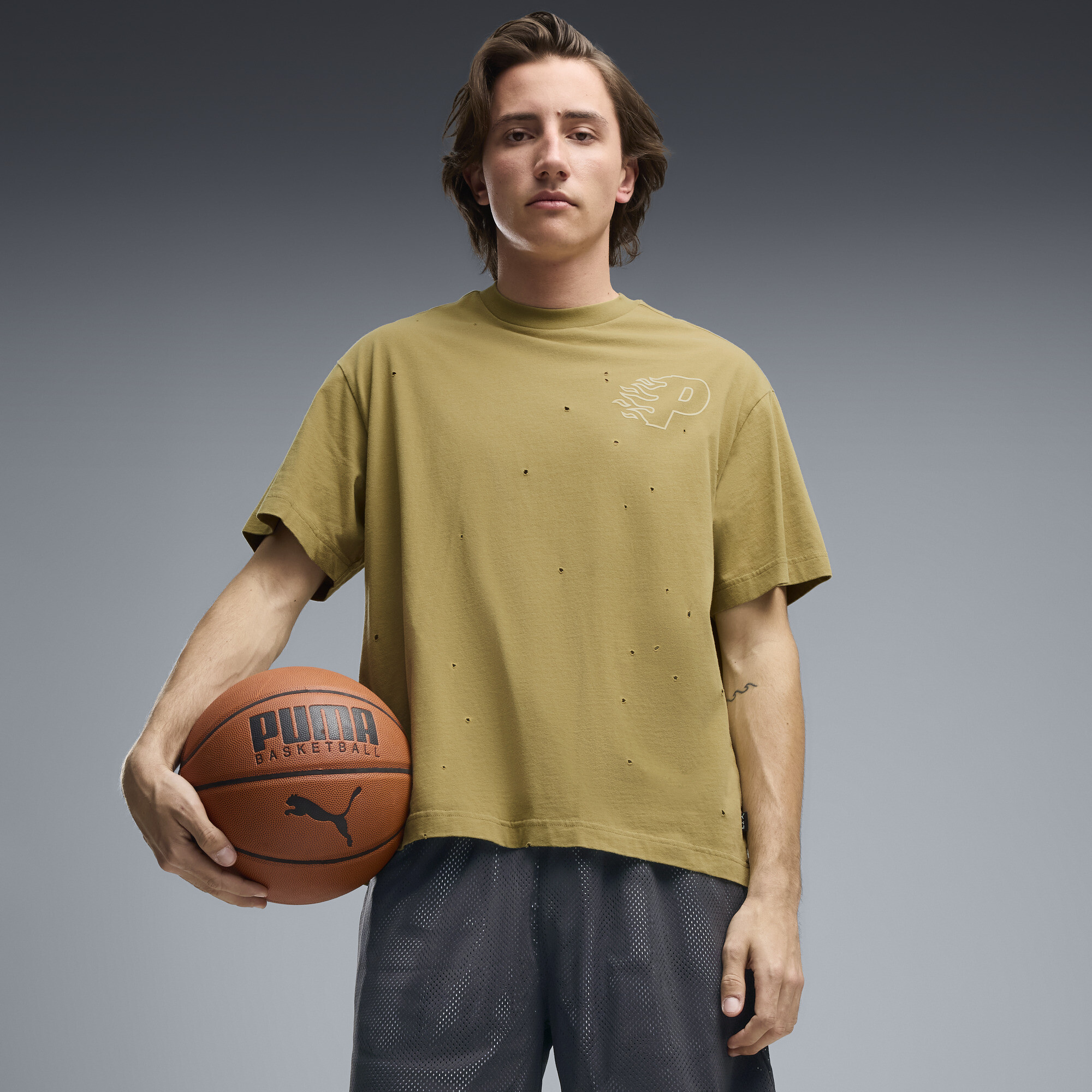 PUMA Art Class Men's Oversized T-Shirt in Brown, Size M