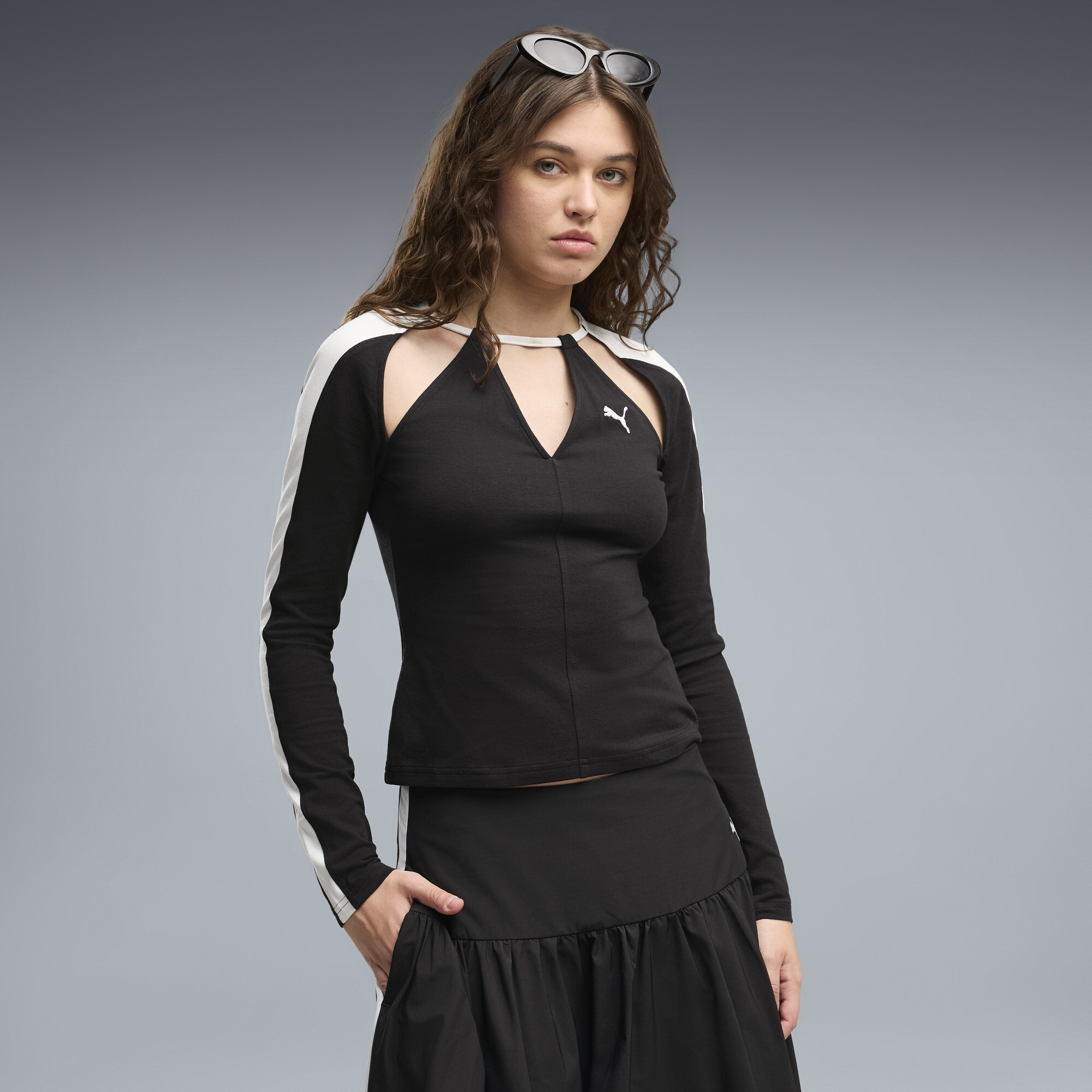 PUMA T7 Slim Cut-Outs Langarmshirt Damen, Kleidung, Schwarz, M