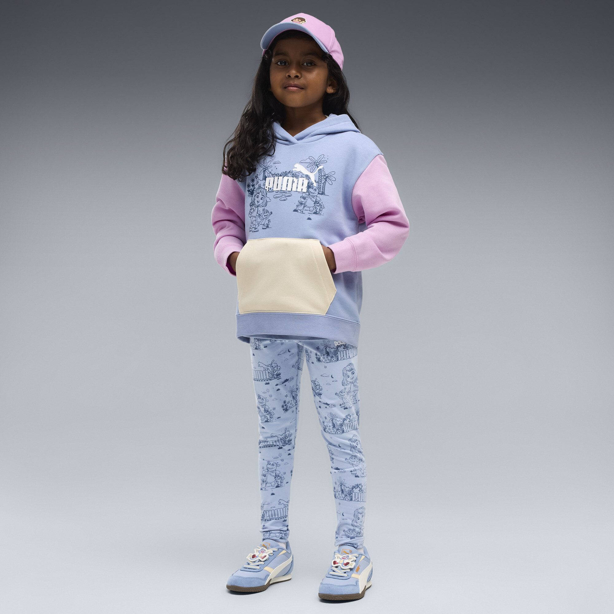 Dziecięce legginsy z nadrukiem PUMA × DORA THE EXPLORER, Odzież, Niebieski, 2-3Y