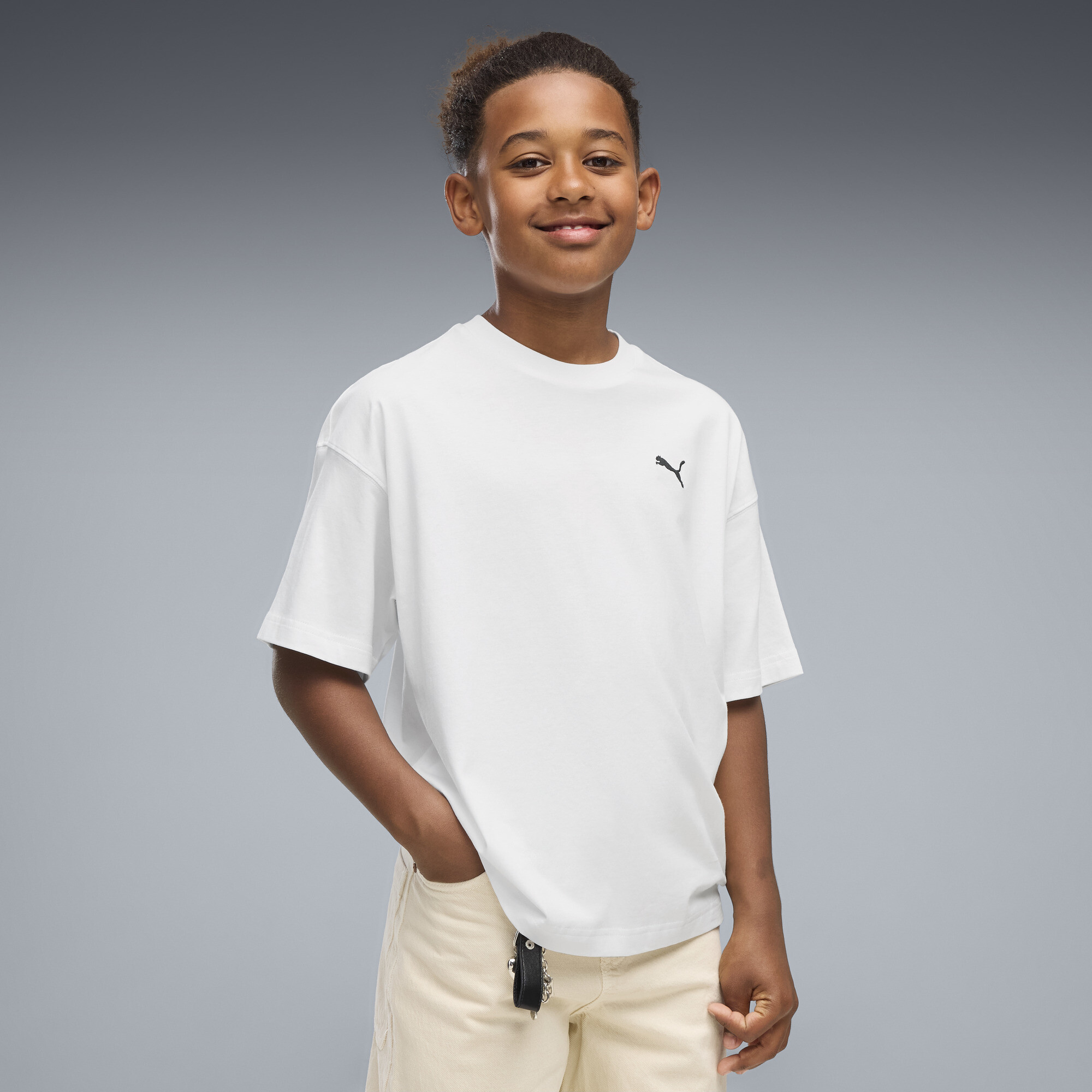 PUMA Essentials Big Kids' Oversized T-Shirt in White, Size S
