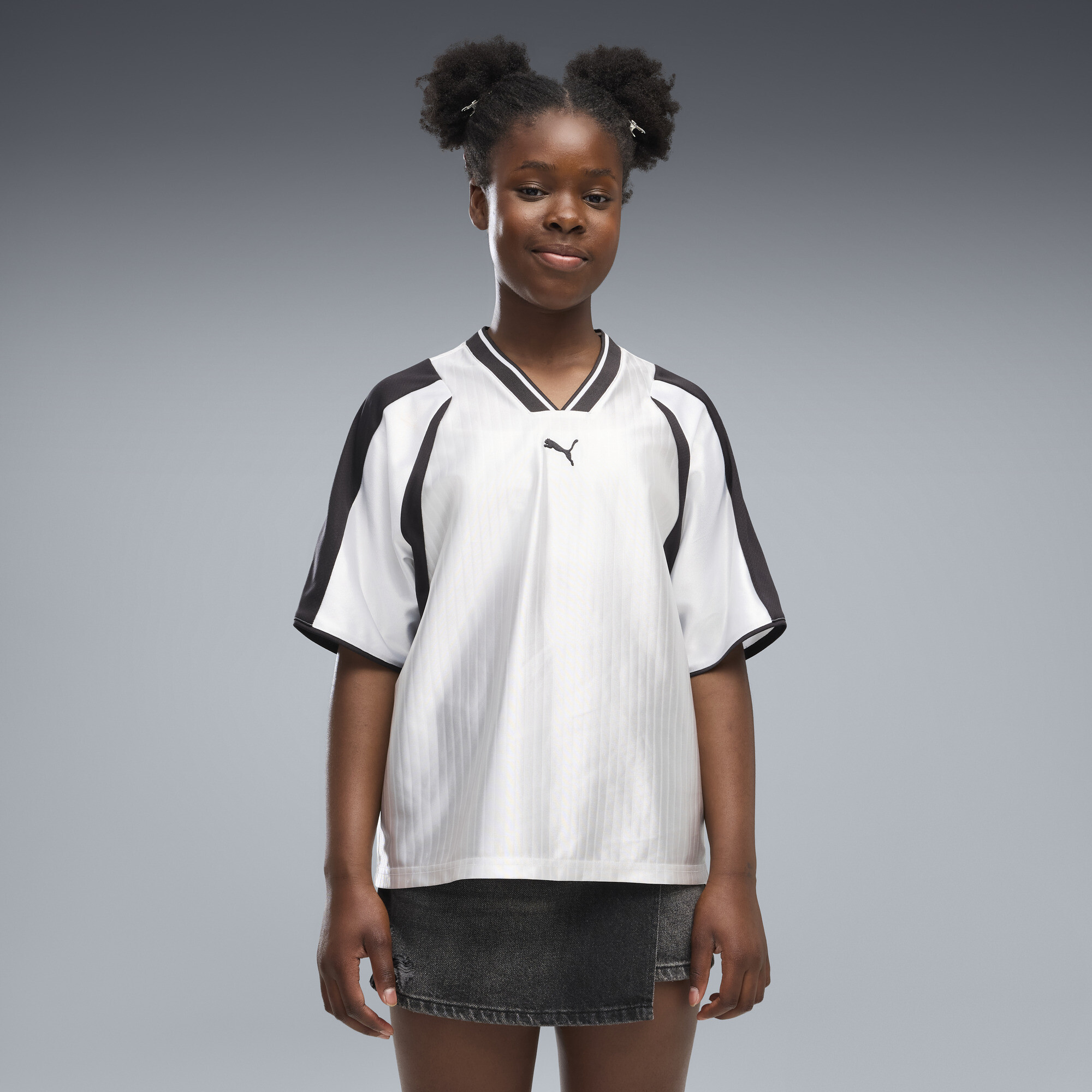 PUMA T7 Big Kids' Relaxed Soccer Jersey in White, Size XL
