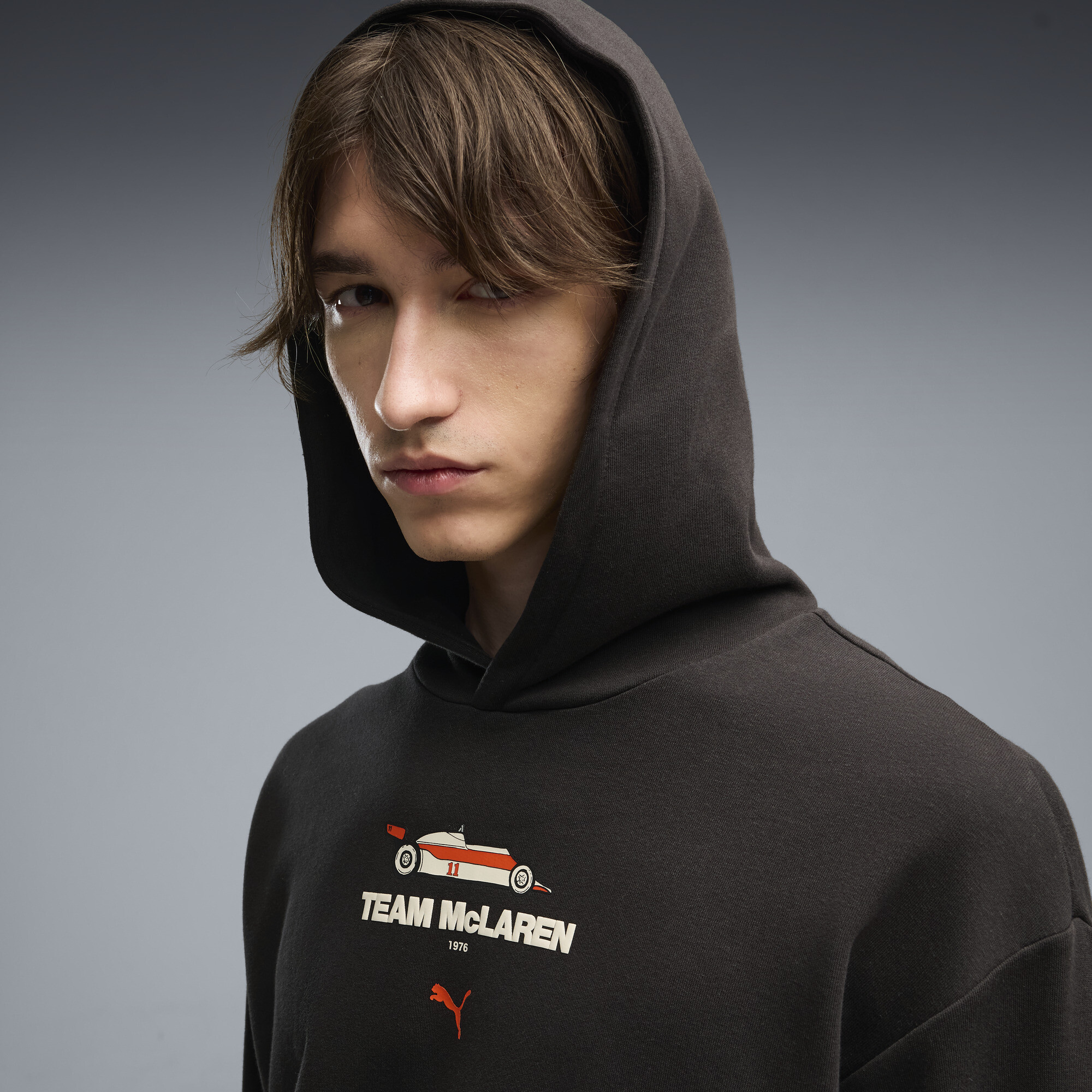 PUMA McLAREN RACING Men's Graphic Hoodie in Black, Size XL