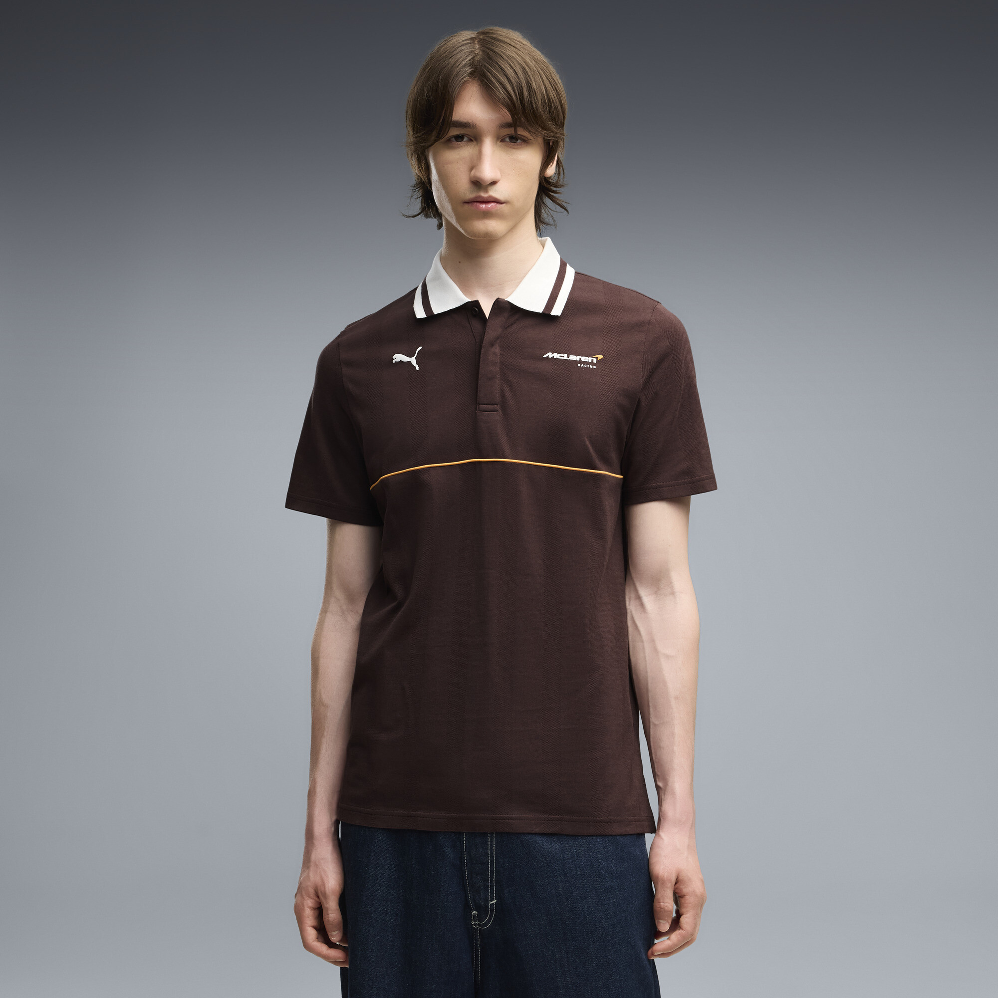 PUMA McLAREN RACING Men's Jacquard Polo Shirt in Brown, Size XL