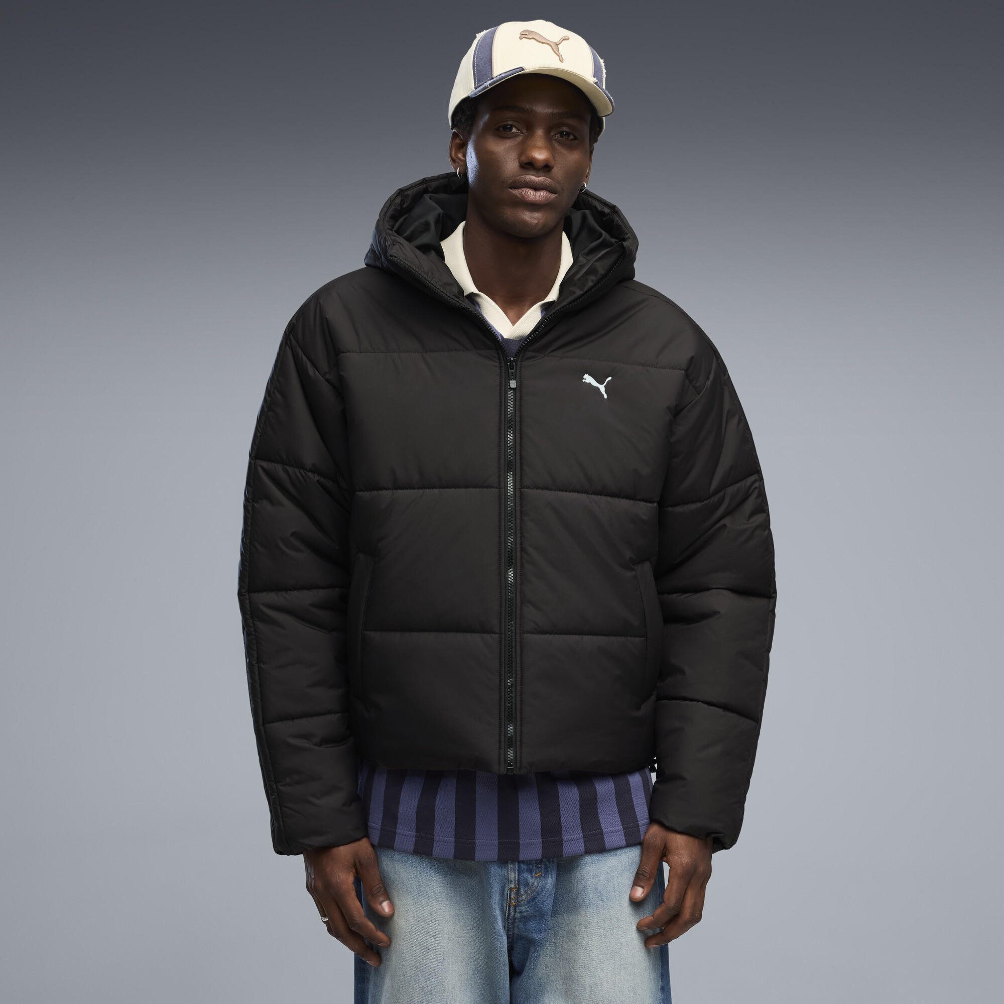 PUMA Essentials Men's Relaxed Hooded Padded Jacket in Black, Size XL