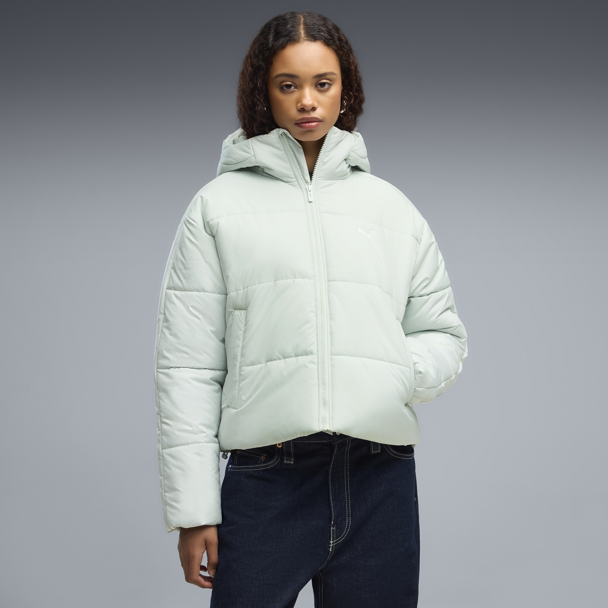 PUMA Essentials Relaxed Wattierte Kapuzenjacke Damen, Kleidung, Grün, S