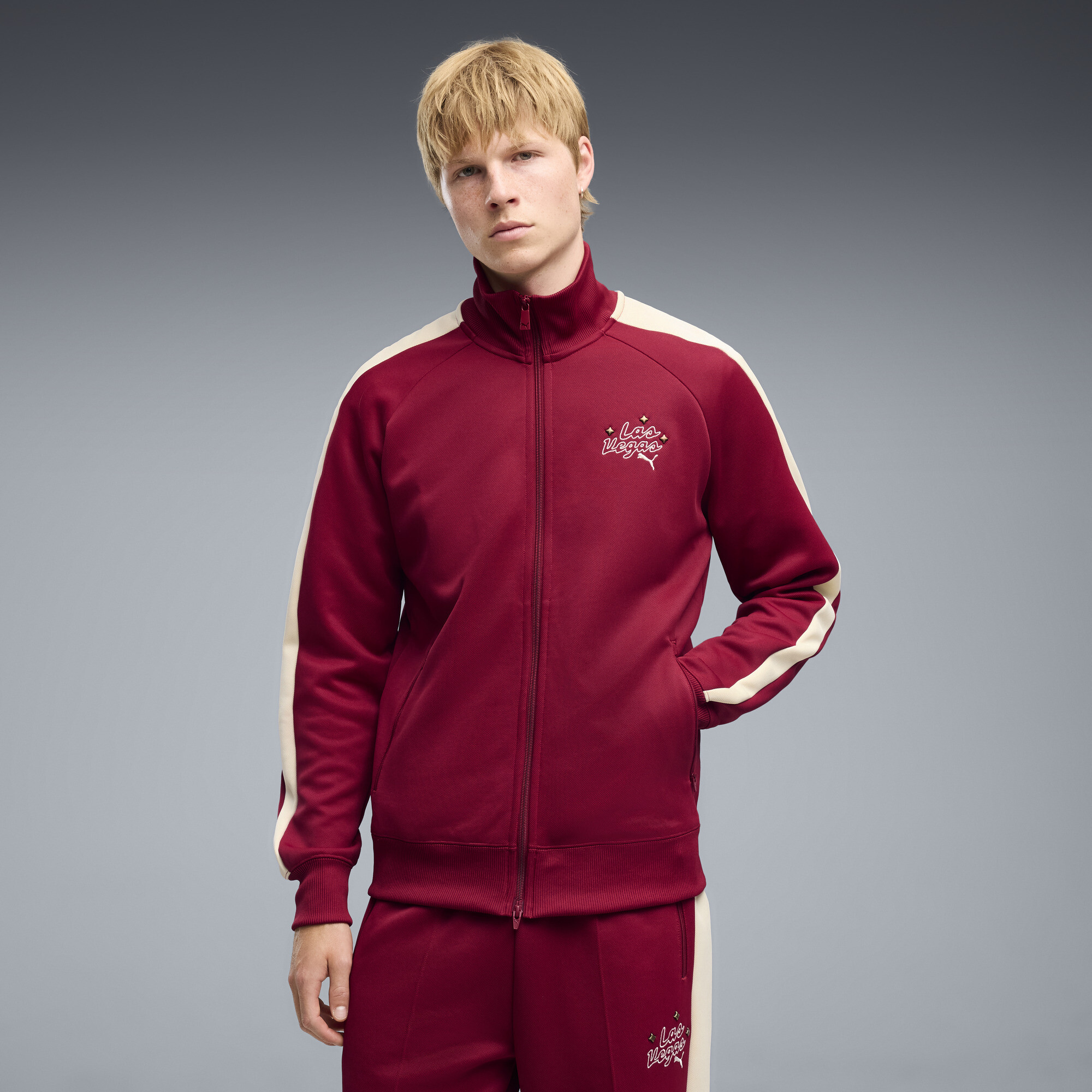 PUMA Las Vegas Men's T7 Studded Track Jacket in Red, Size 3XL