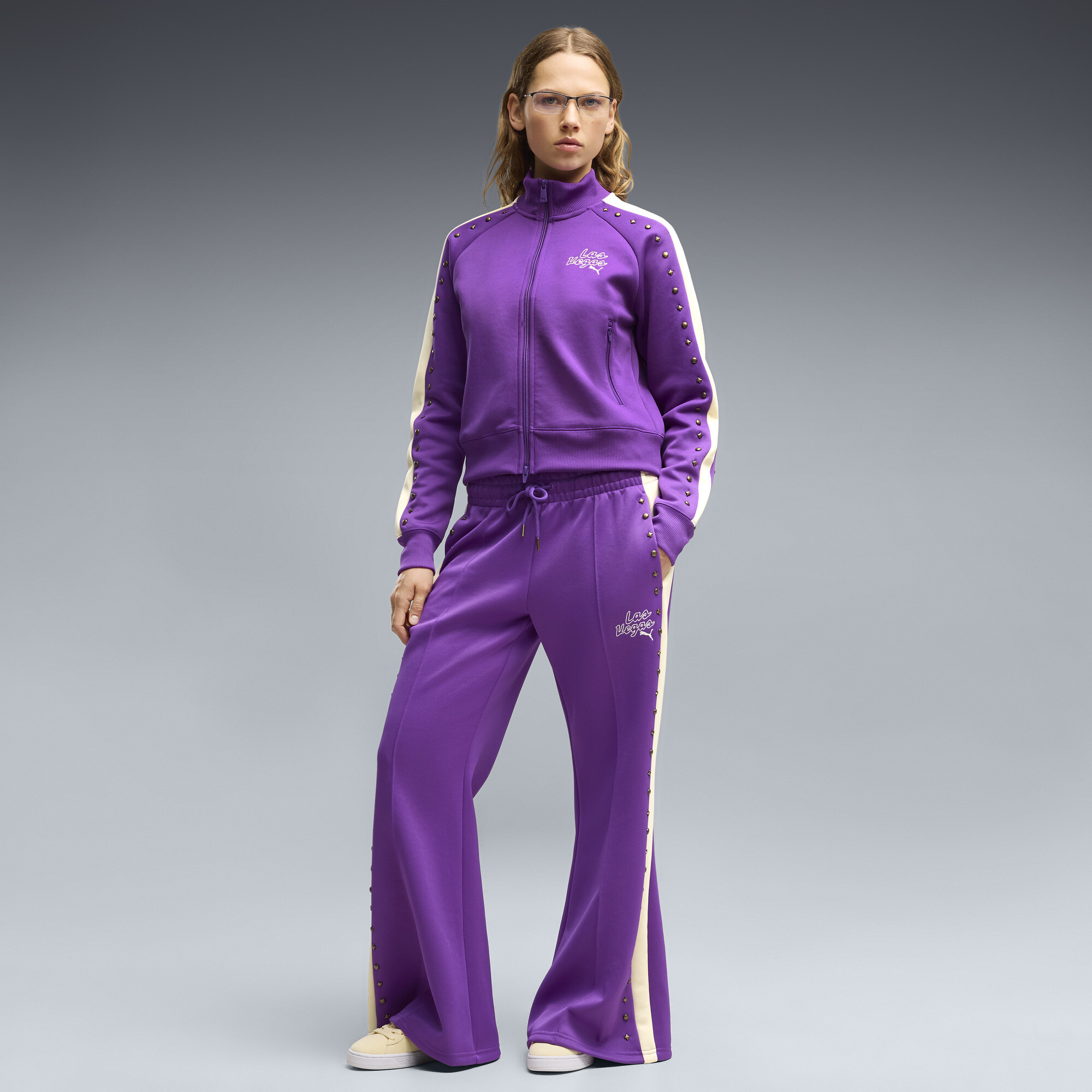PUMA Las Vegas Women's T7 Flare Pants in Purple, Size XL