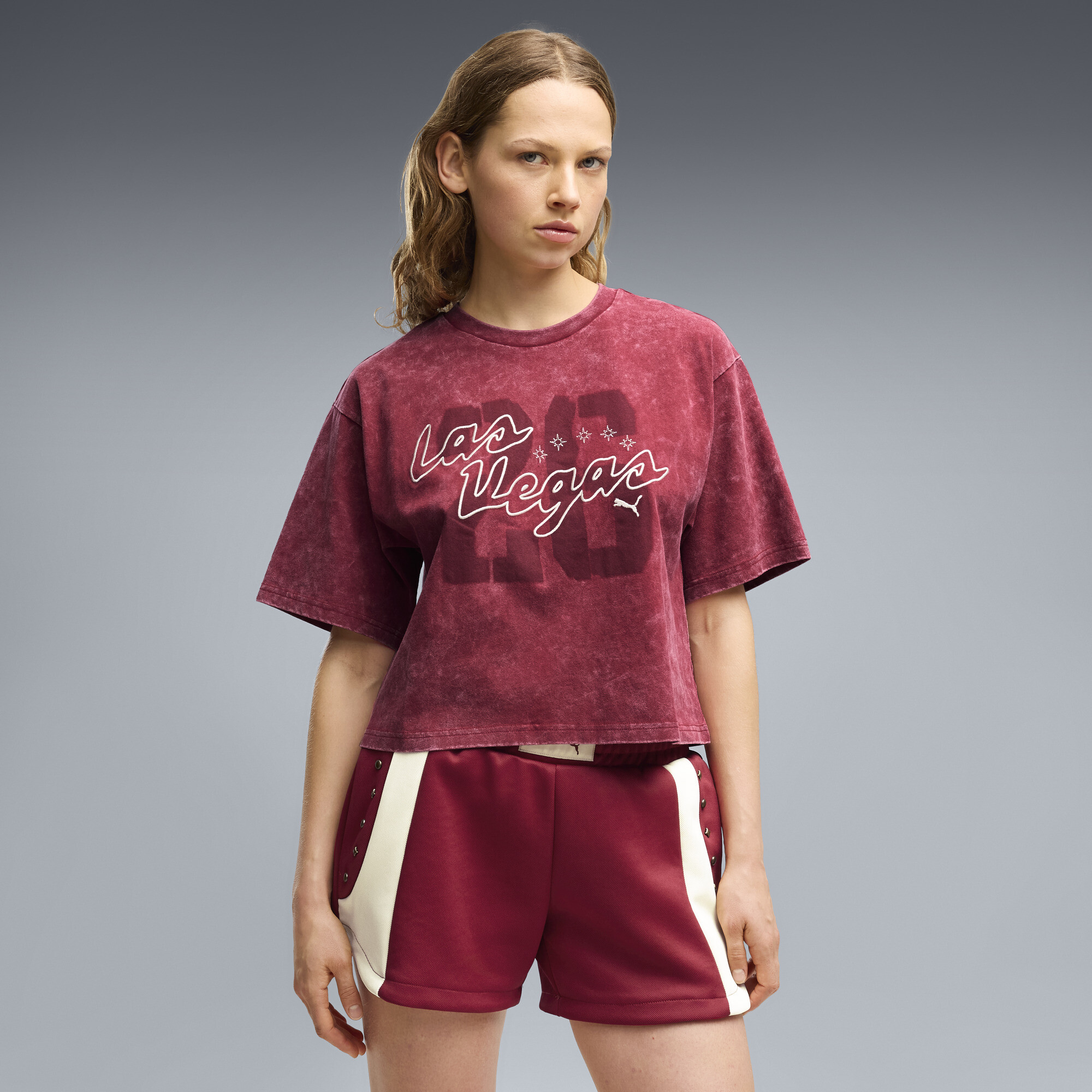 PUMA Las Vegas Women's Oversized Graphic T-Shirt in Red, Size XL
