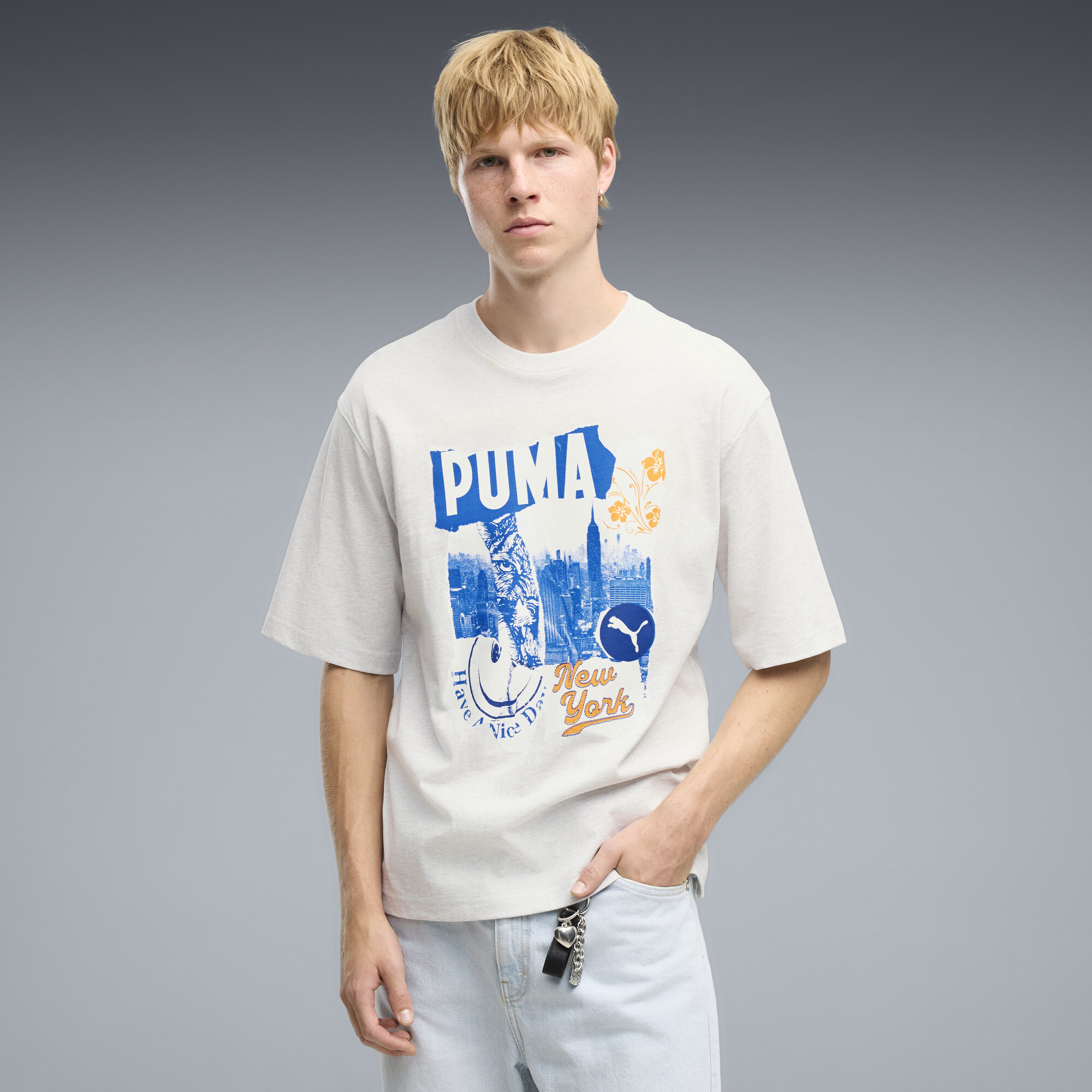 PUMA NYC Men's Boxy Graphic T-Shirt in White, Size 3XL