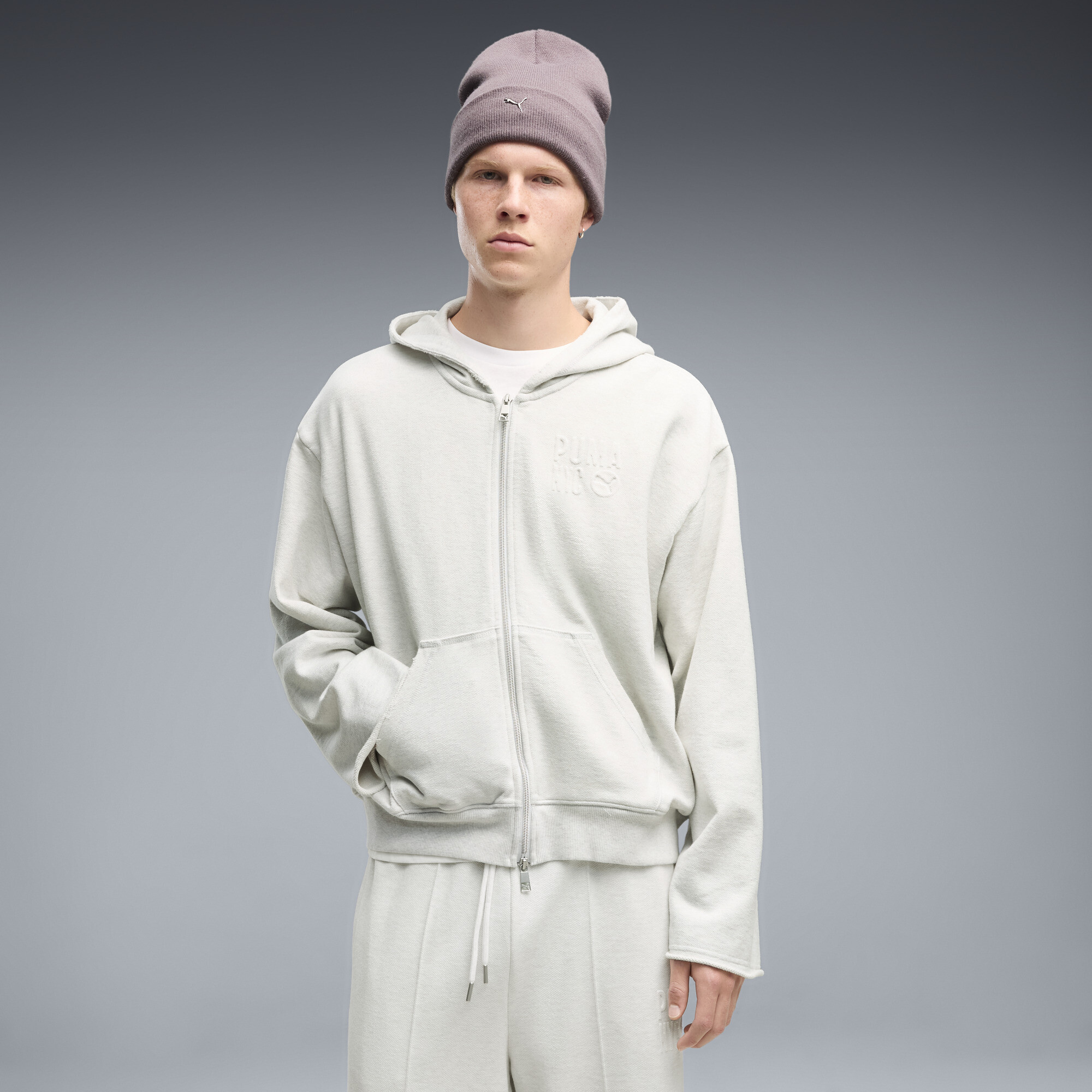 PUMA NYC Men's Zip-Up Hoodie in White, Size S