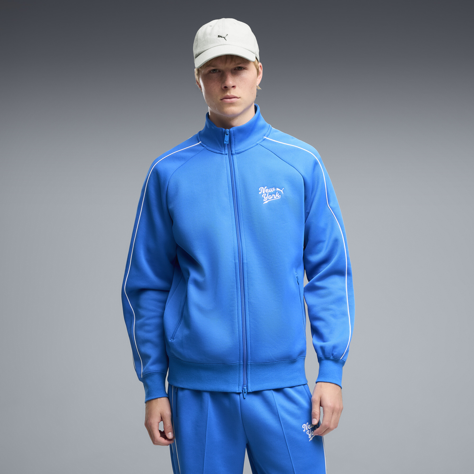 PUMA NYC Men's Relaxed T7 Track Jacket in Blue, Size 3XL