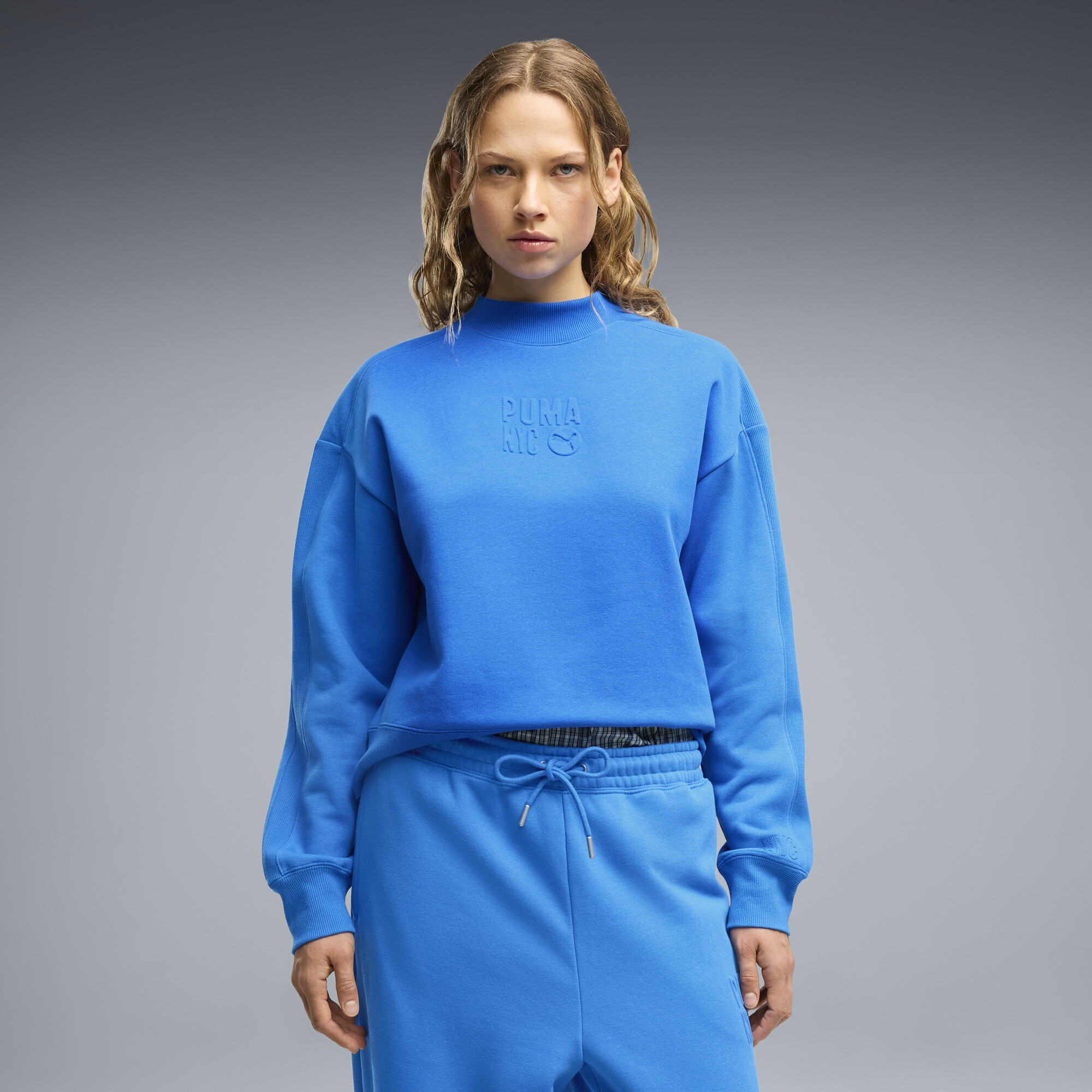 PUMA NYC Women's Mock neck Crew Sweatshirt in Blue, Size XS