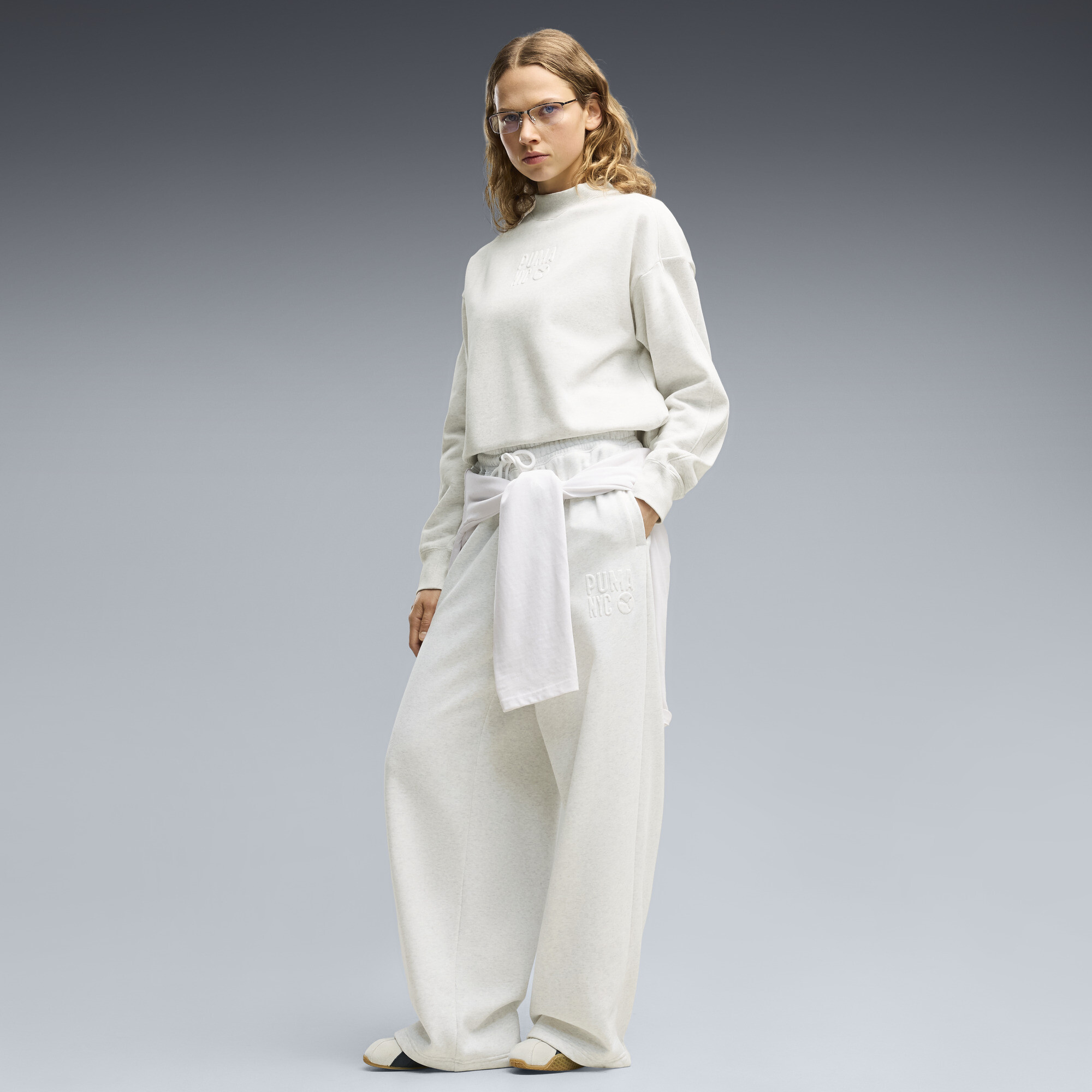 PUMA NYC Women's Embossed Sweatpants in White, Size S