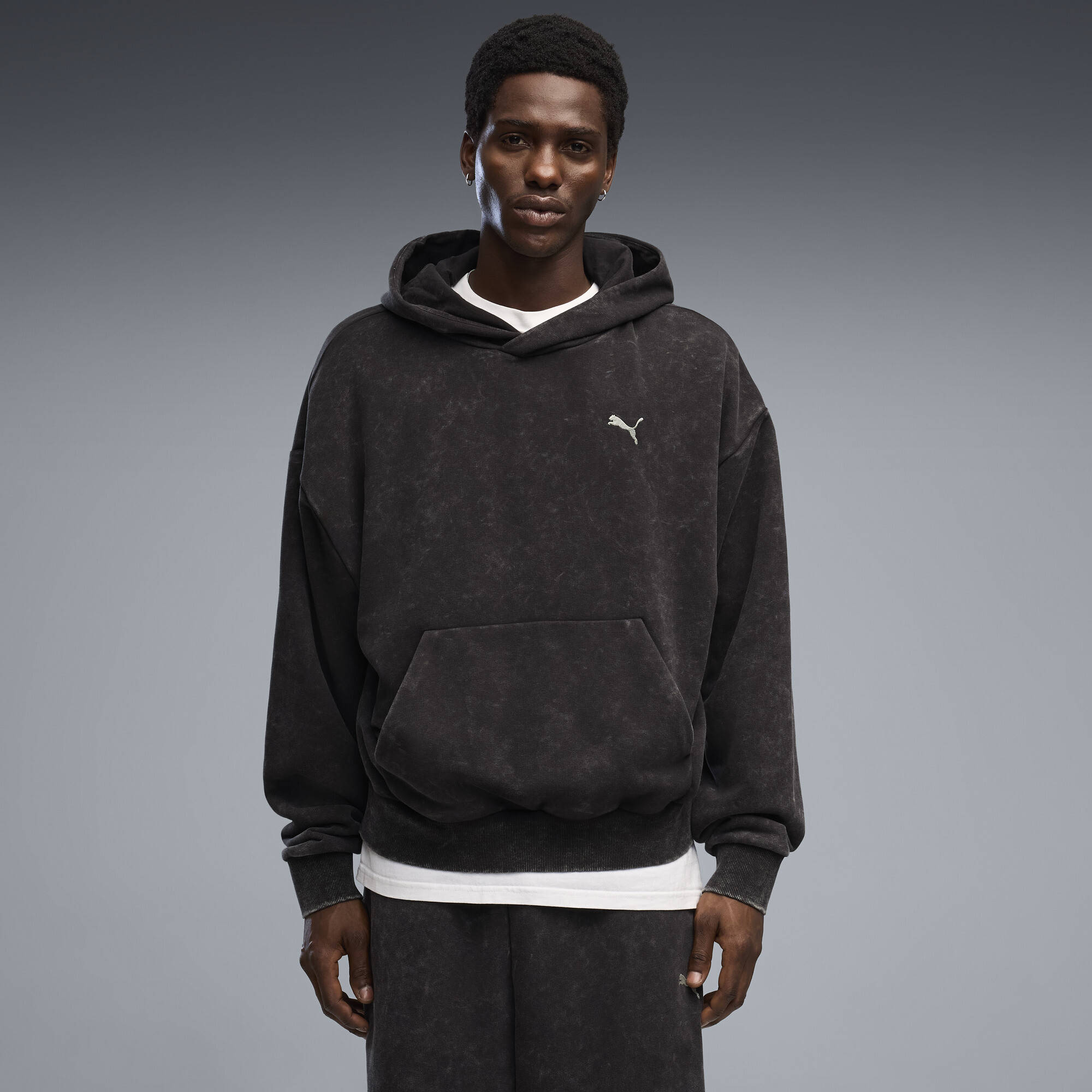 PUMA Hoodie délavé coupe carrée à motif Unisexe Vêtements
