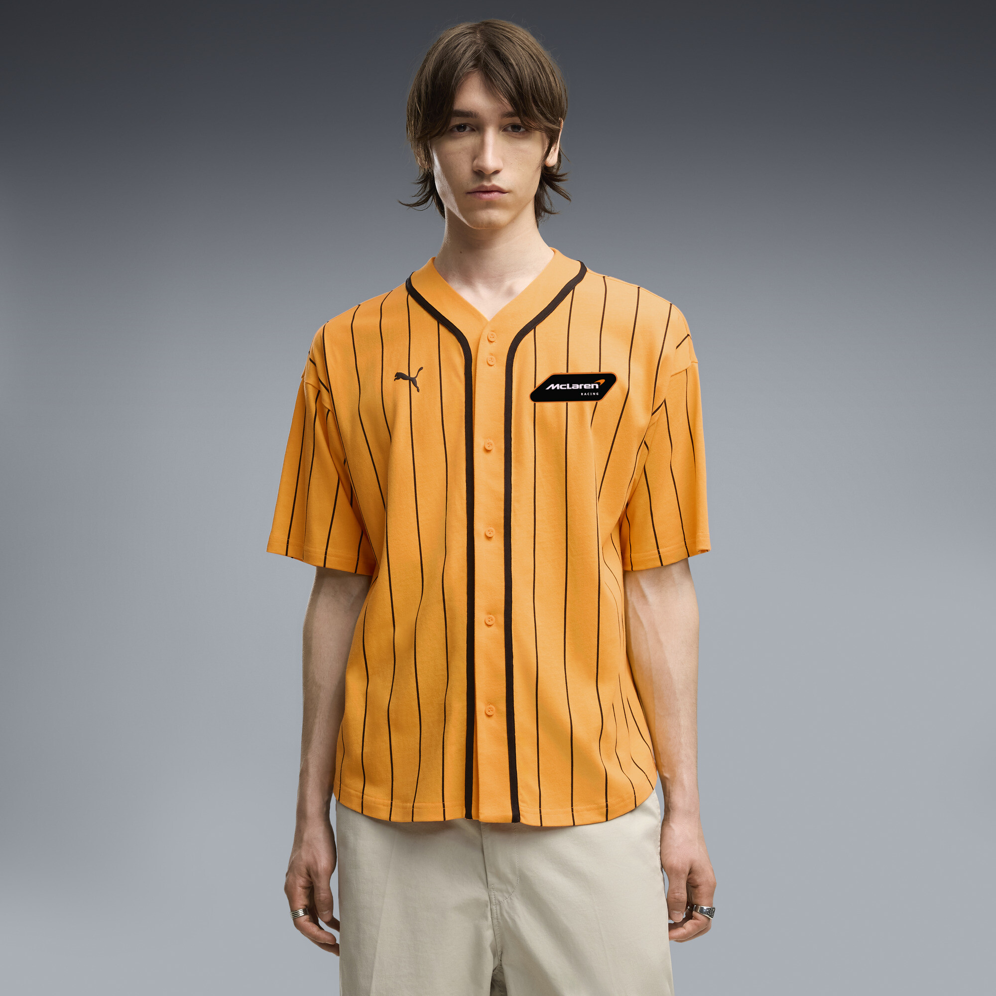 PUMA McLAREN RACING Men's Oversized Baseball Jersey in Orange, Size L