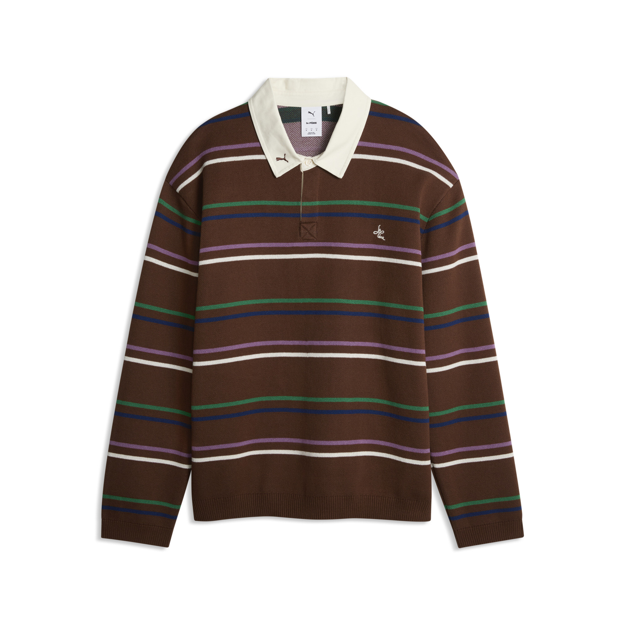 PUMA x LE PÈRE Men's Knitted Relaxed Rugby Polo Shirt in Brown, Size L