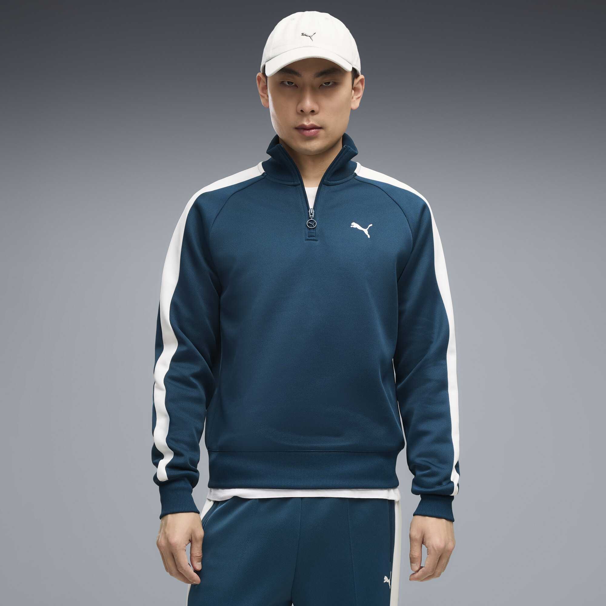 PUMA T7 Men's Quarter-Zip Track Jacket in Blue, Size 4XL