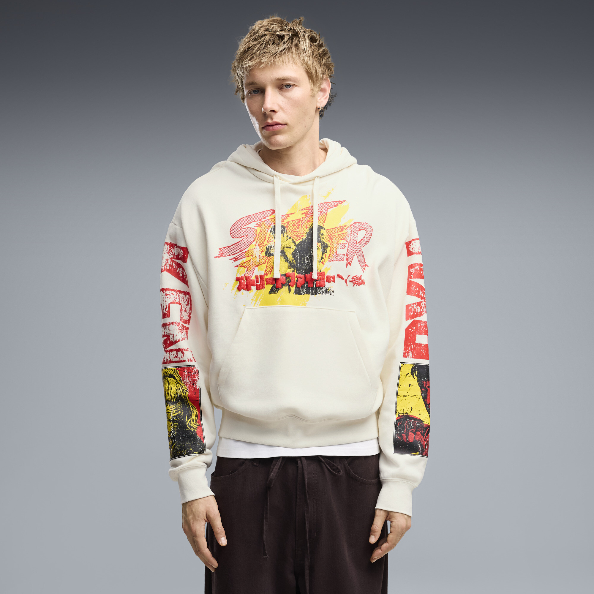 PUMA x STREET FIGHTER Ryu and Ken Men's Relaxed Hoodie in White, Size XXL