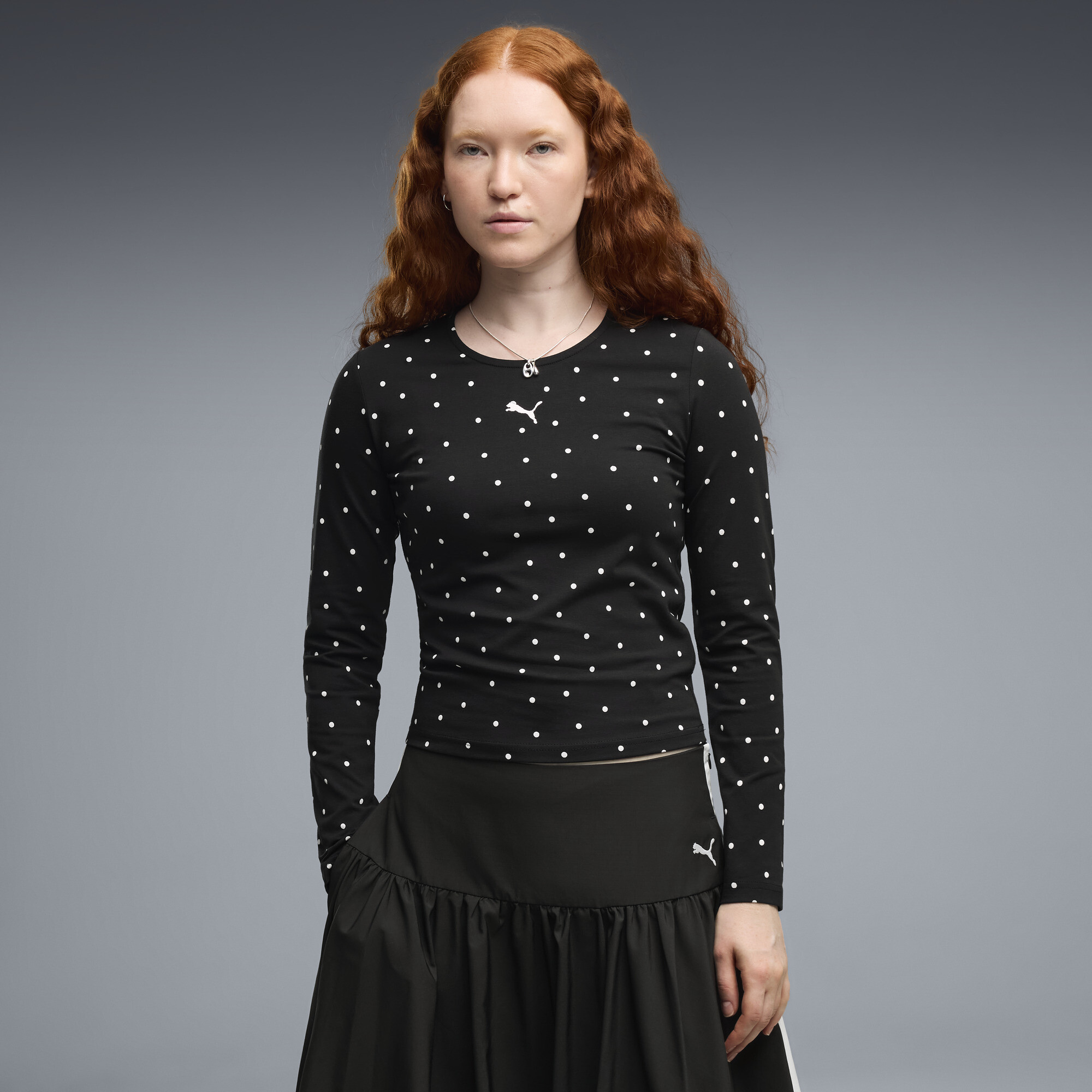PUMA Polka-Dot Baby Langarmshirt Damen, Kleidung, Schwarz, M