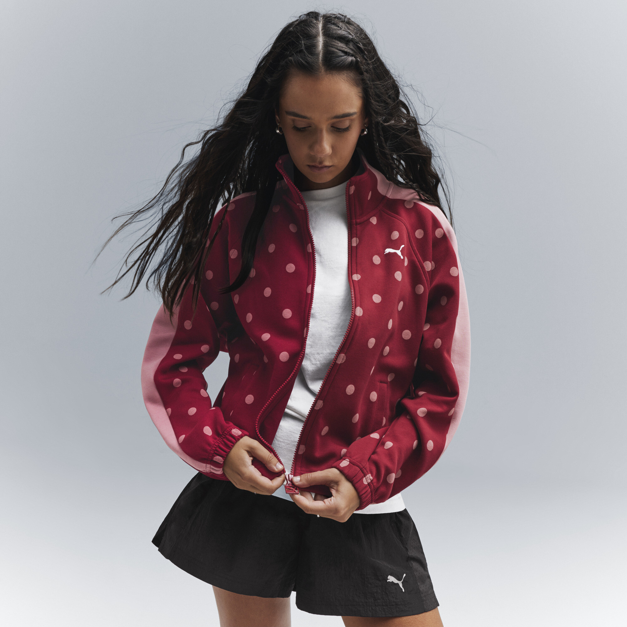 PUMA T7 Polka Dots Oversized Trainingsjacke Damen, Kleidung, Rot, M