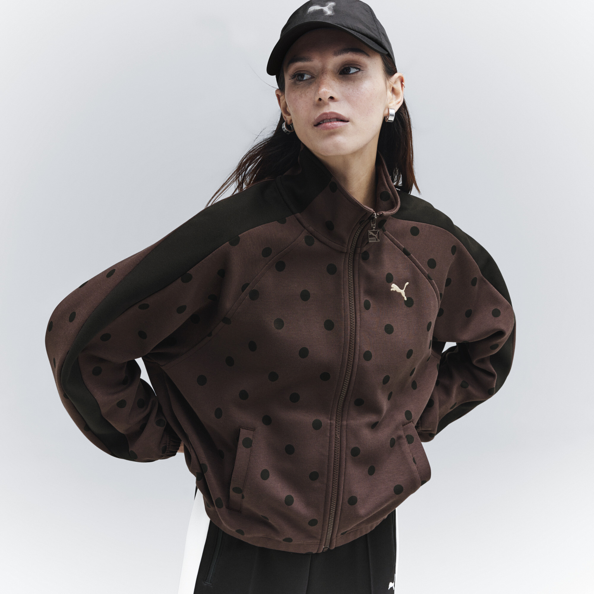 PUMA Damska bluza dresowa oversize T7 w groszki, Odzież, Brązowy, M