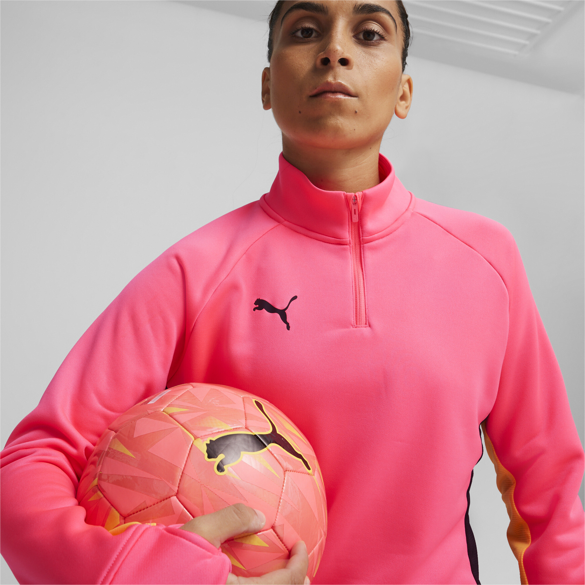 Women's Puma Individual BLAZE's Quarter-Zip Football Top, Pink, Size XL, Clothing