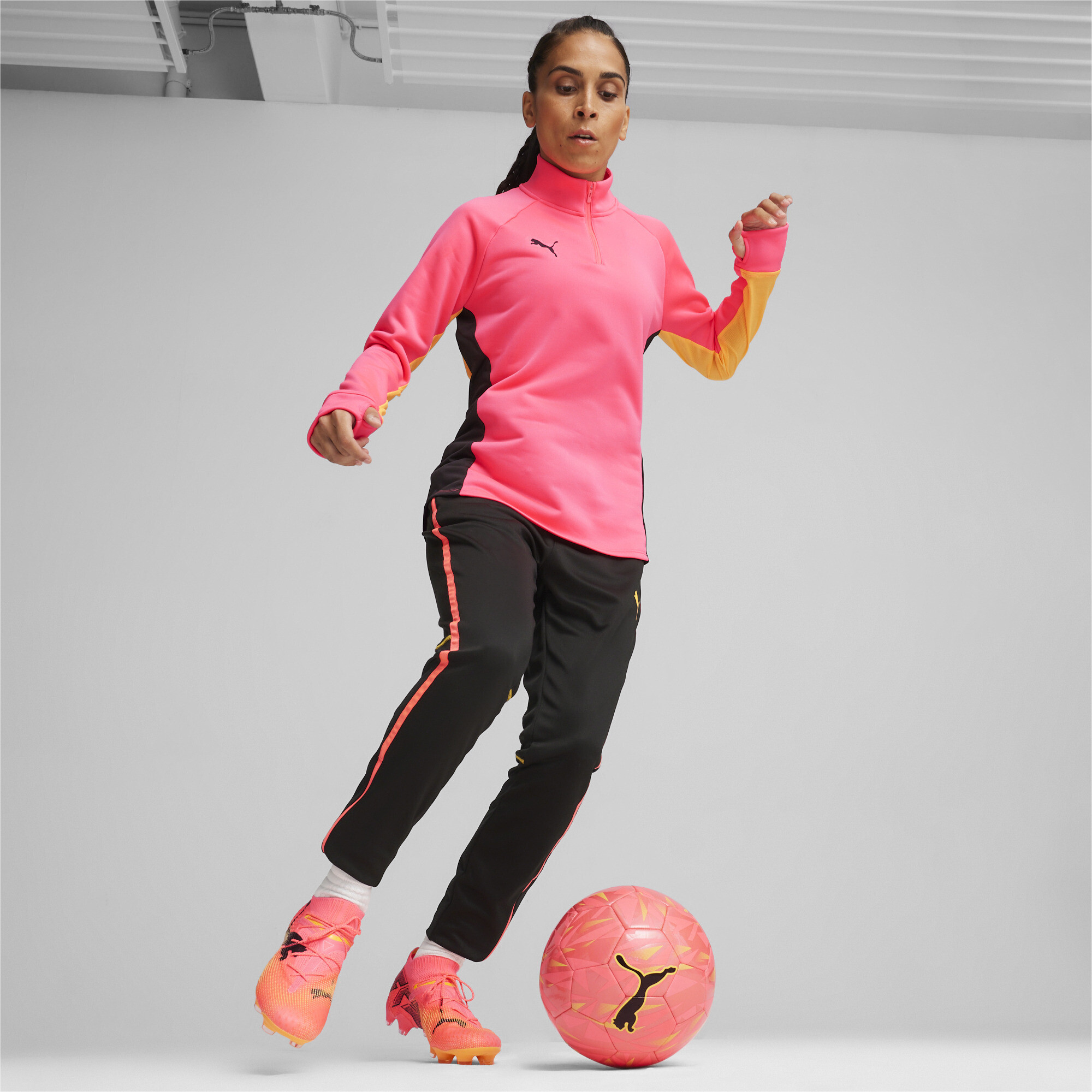 Women's Puma Individual BLAZE's Quarter-Zip Football Top, Pink, Size XL, Clothing