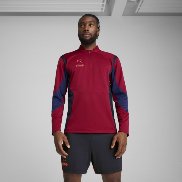 Playera con cierre de un cuarto de fútbol KING Pro para hombre, New Navy-Dark Crimson, large-MEX