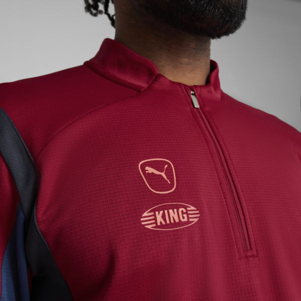 Playera con cierre de un cuarto de fútbol KING Pro para hombre, New Navy-Dark Crimson, large-MEX