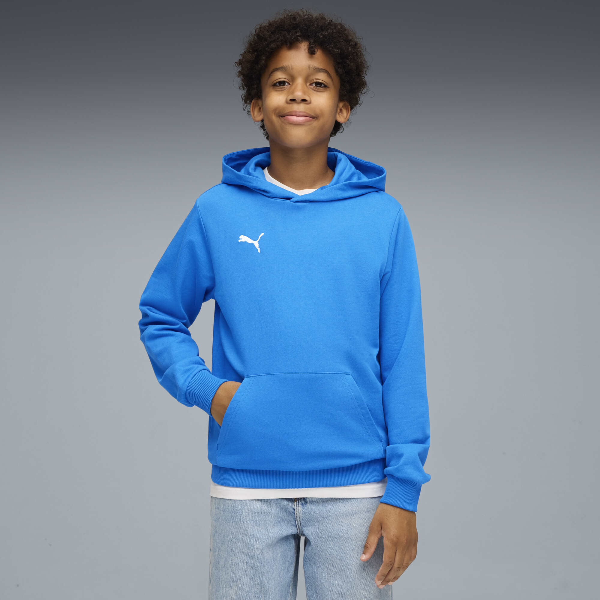 PUMA teamGOAL Big Kids' Soccer Hoodie Shoes in Blue, Size S