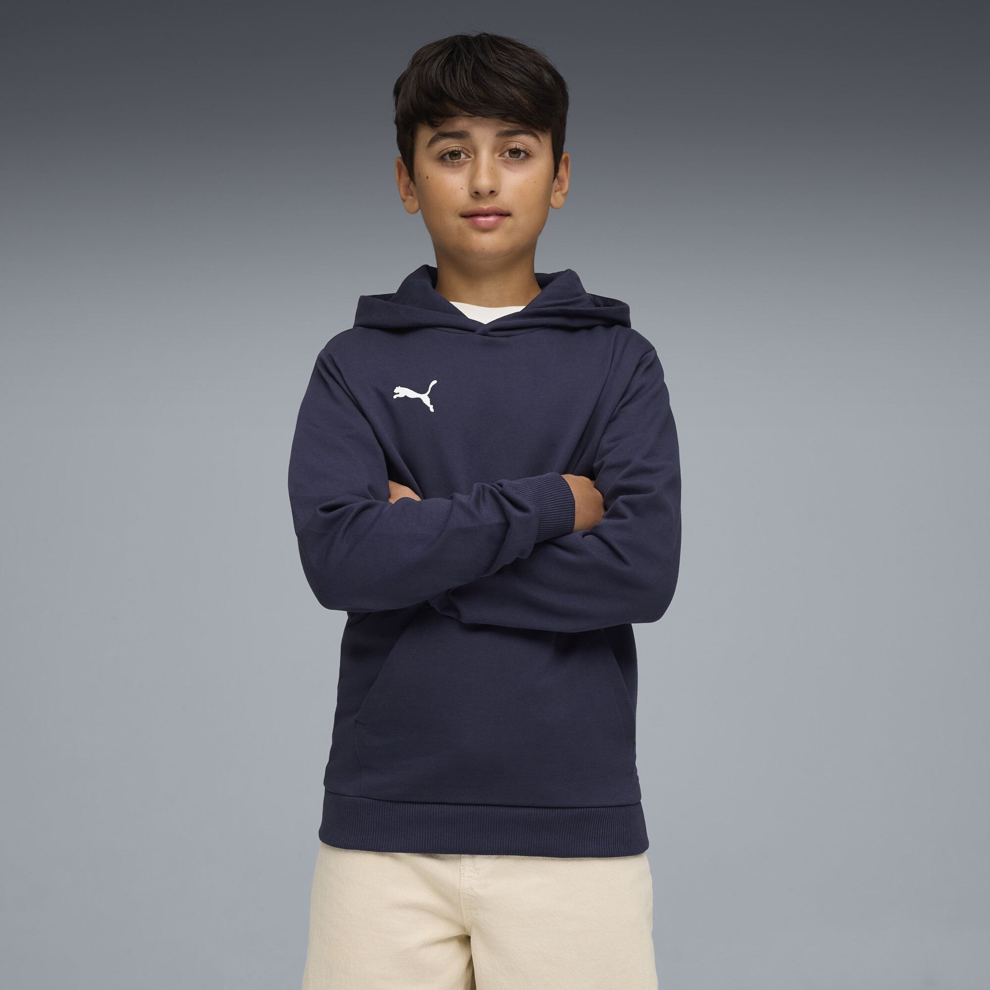 PUMA teamGOAL Big Kids' Soccer Hoodie in Blue, Size XL