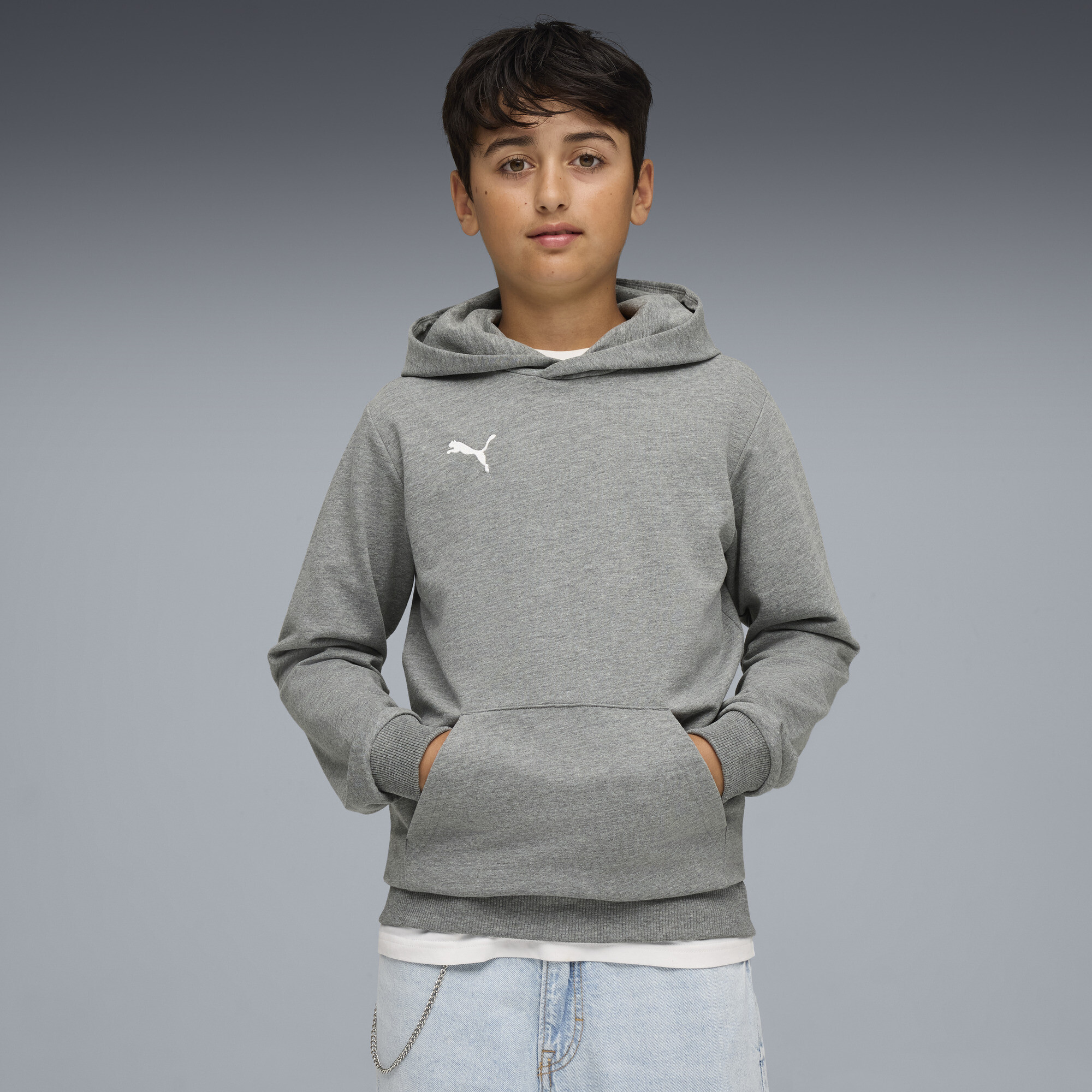PUMA teamGOAL Big Kids' Soccer Hoodie Shoes in Grey, Size 6