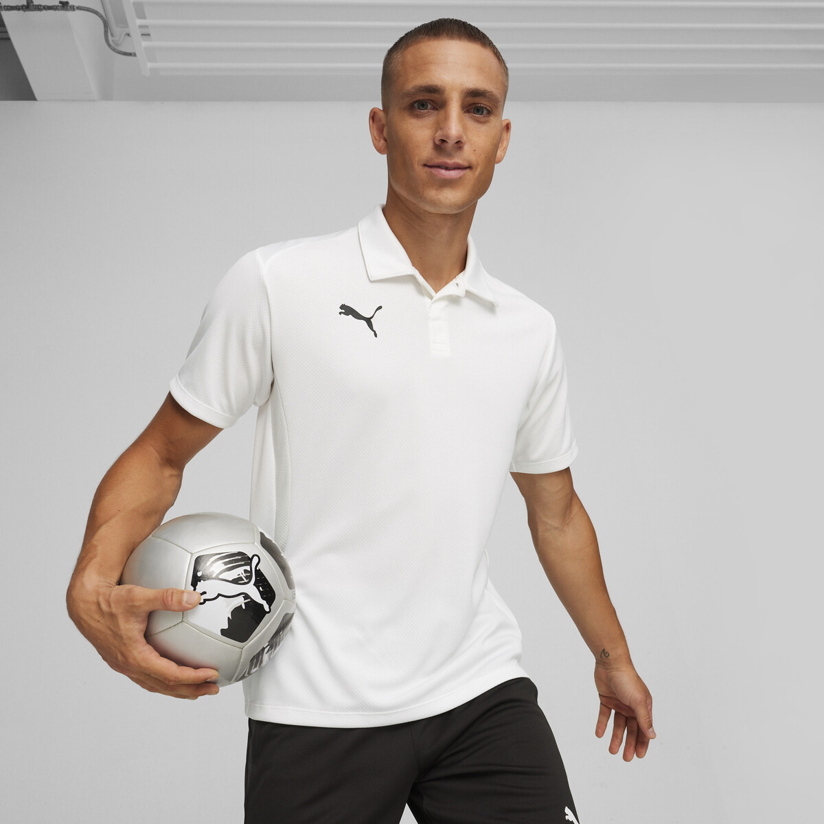 teamGOAL Men's Football Polo in White/Black Feather Gray by PUMA, Small