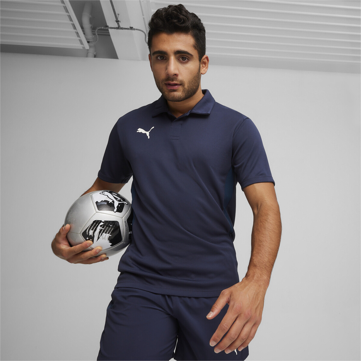 teamGOAL Men's Football Polo in Navy/White Persian Blue by PUMA, Small