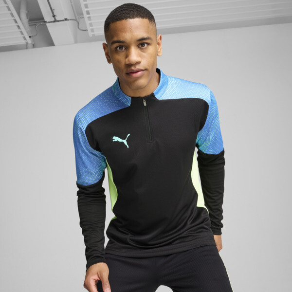 Puma Individualfinal Men's Quarter-zip Top In Black-fizzy Apple